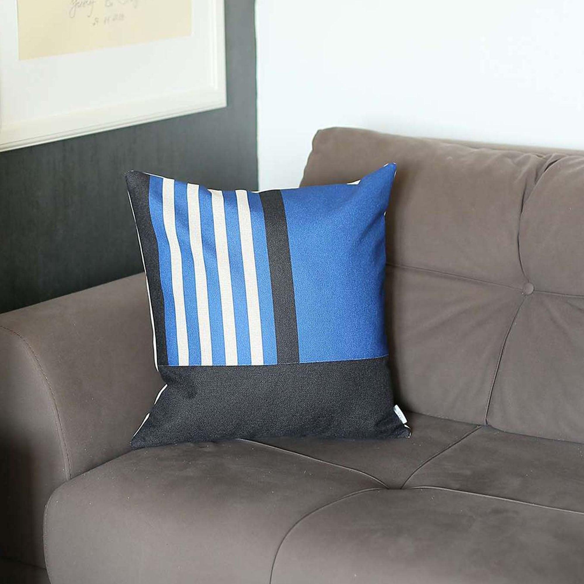 Blue and Black Geometric Polyester Euro Throw Pillow Cover