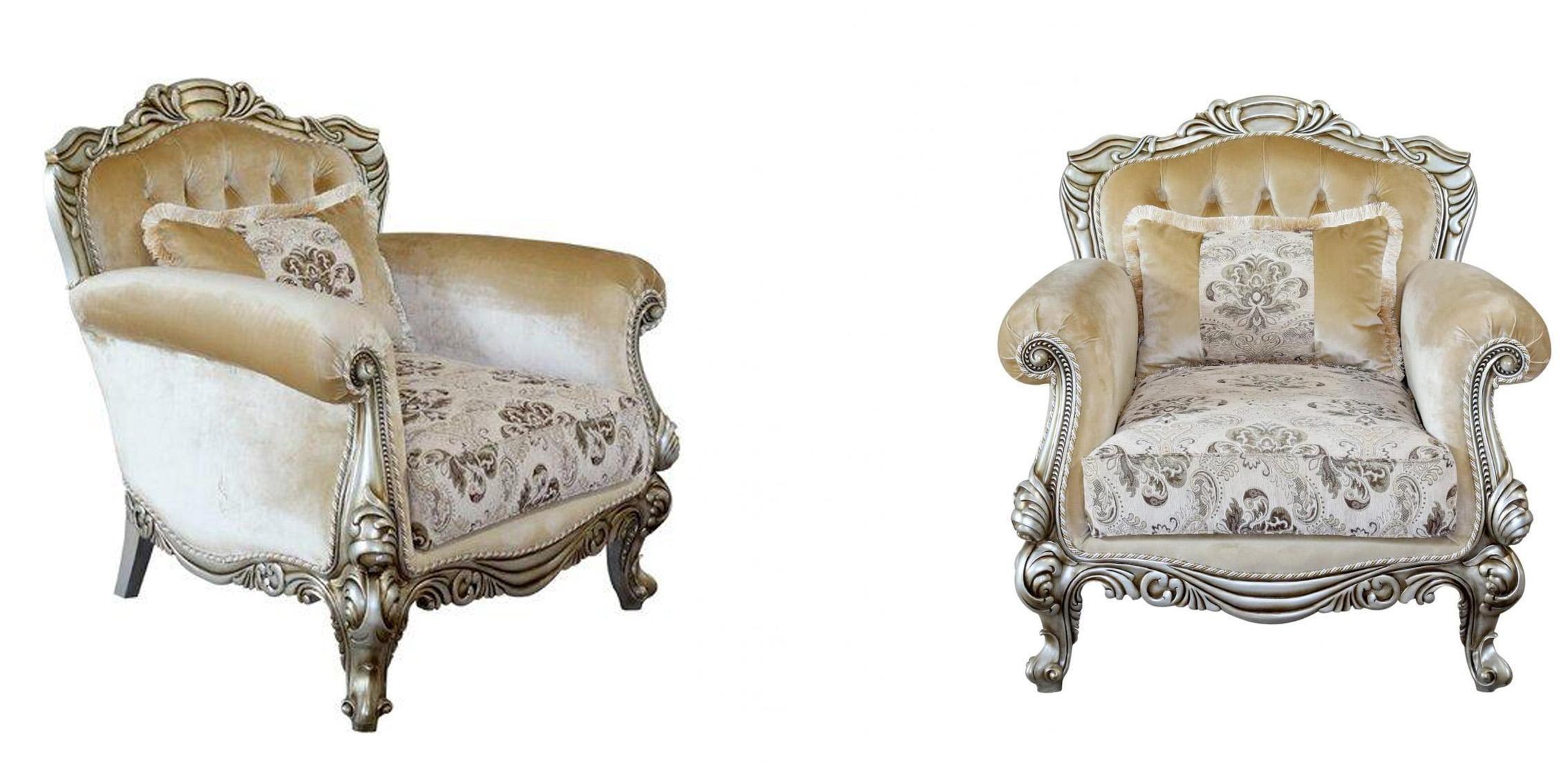 Luxury Antique Silver Wood Trim SERENA Chair Set 2 EUROPEAN FURNITURE Classic