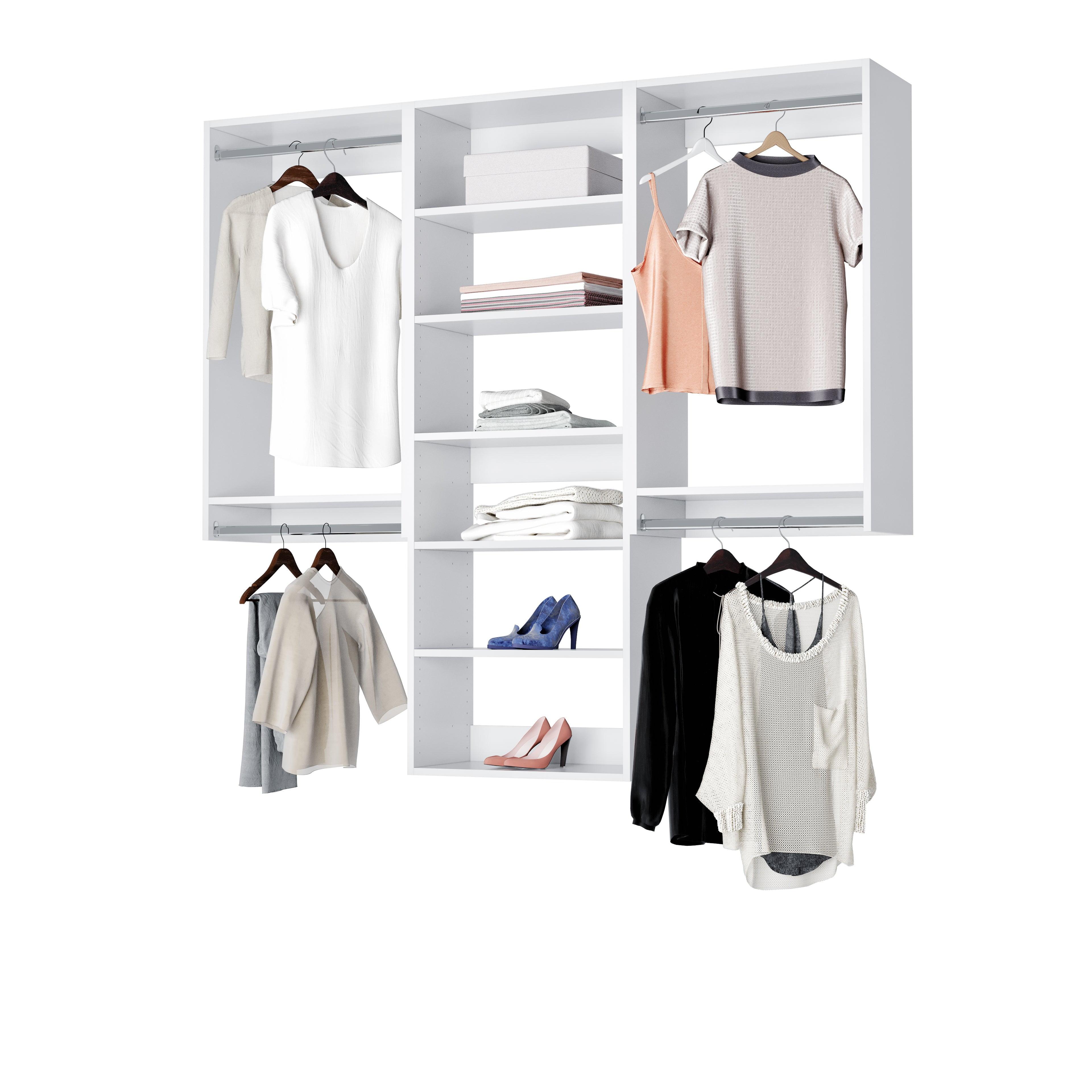 White 64.5" Wide Modular Closet Kit with Shelves and Hanging Rods