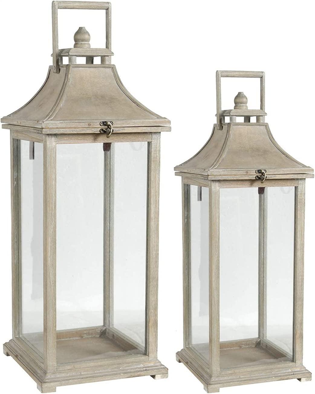 Tall Whitewood Hanging Garden Candle Lanterns, Set of 2