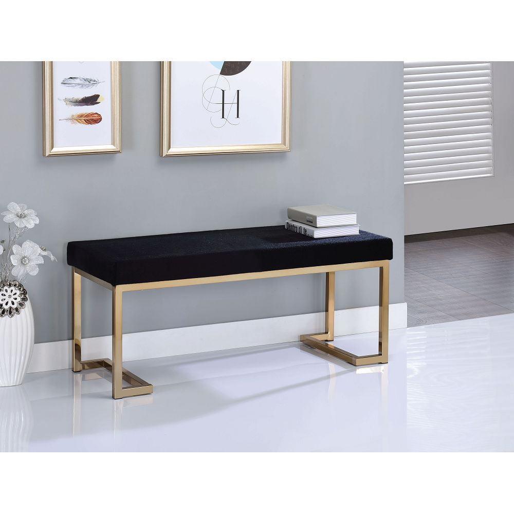 Boice 45" Black Fabric and Champagne Metal Bench