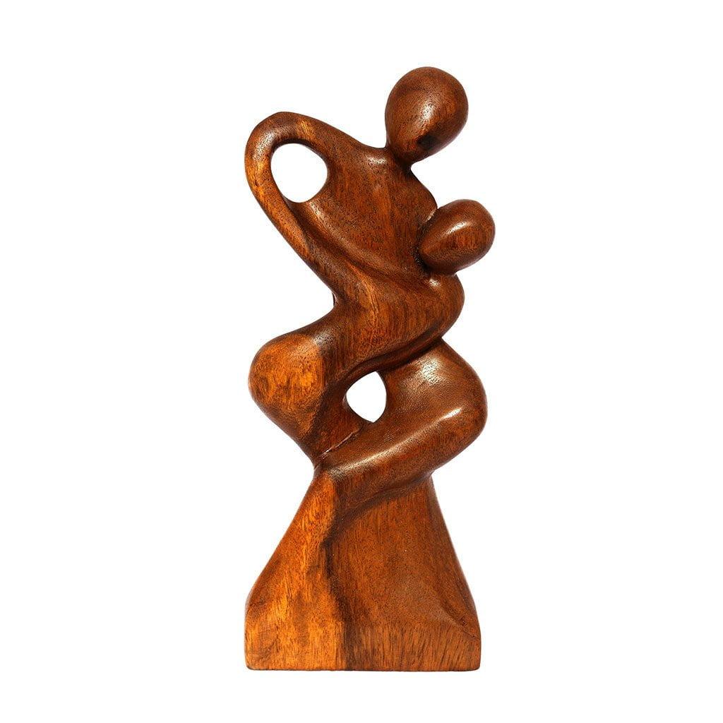 12" Handcrafted Suar Wood Abstract Lovers Sculpture