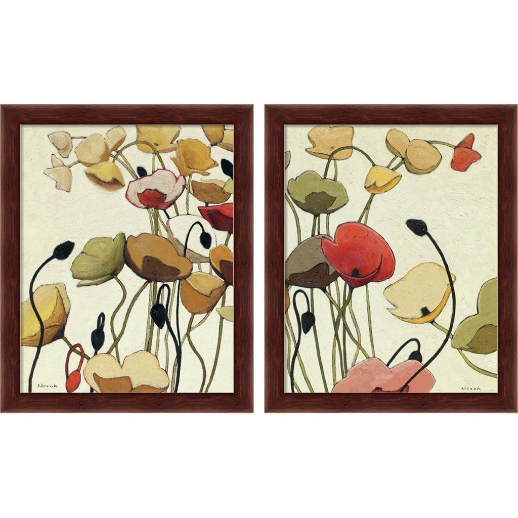 Pavots Ondule Mahogany Framed Floral Print Set