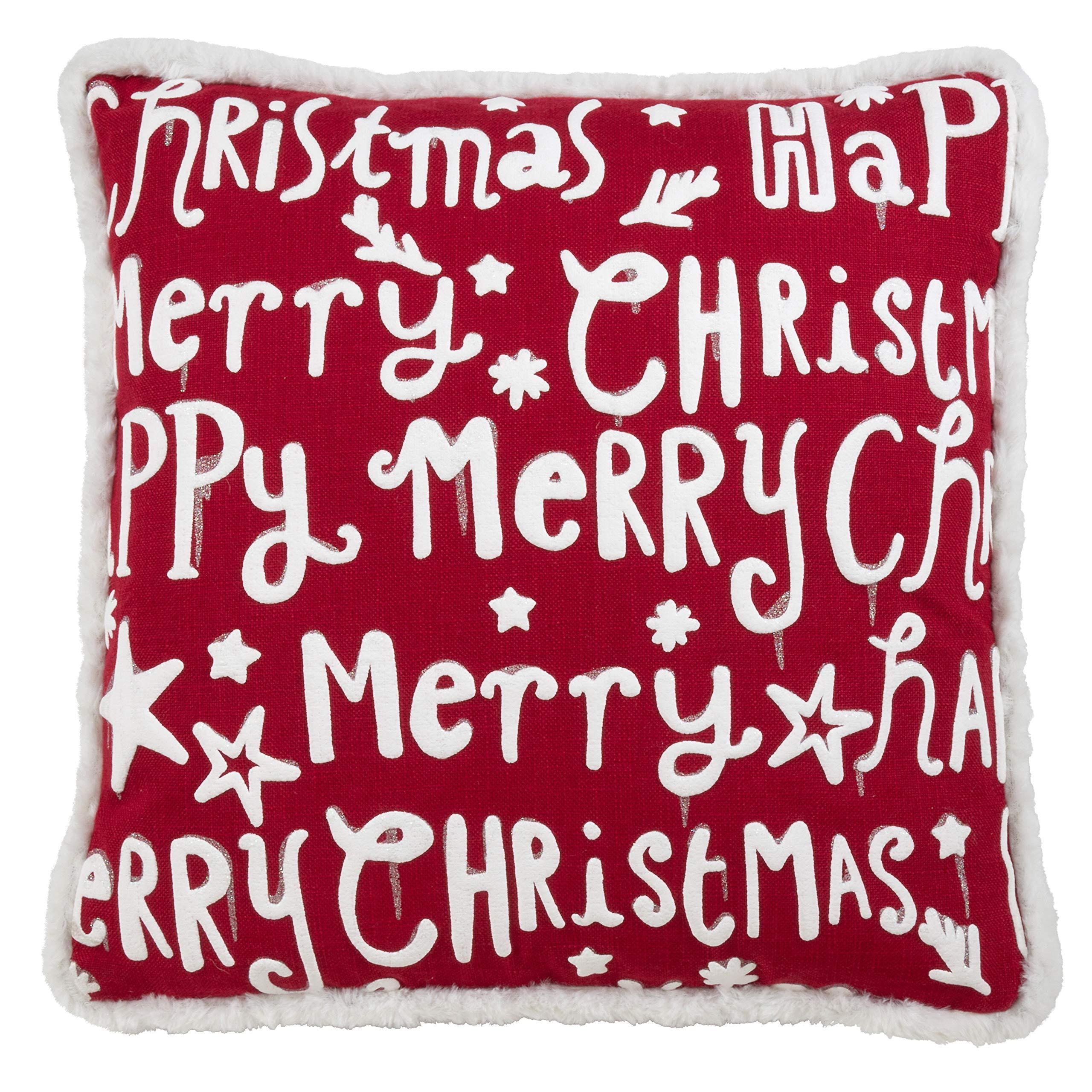 18" Red and White Merry Happy Christmas Square Throw Pillow