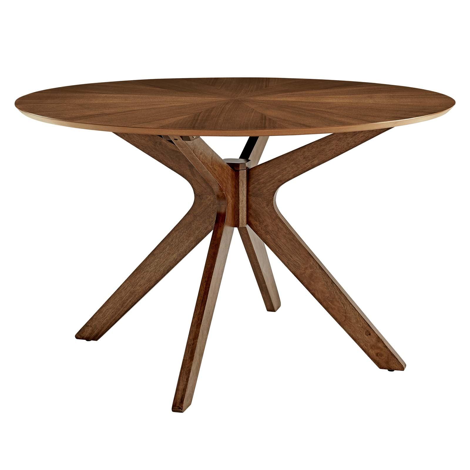 Modway 47" Crossroads Round Wood Dining Table Walnut: Mid-Century Modern, Seats 6, MDF Build