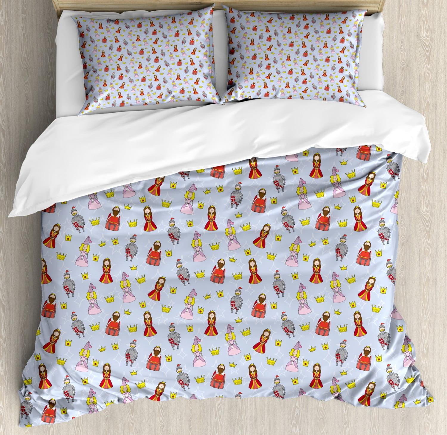 Multicolor Cartoon Princess and Knight Queen Duvet Cover Set