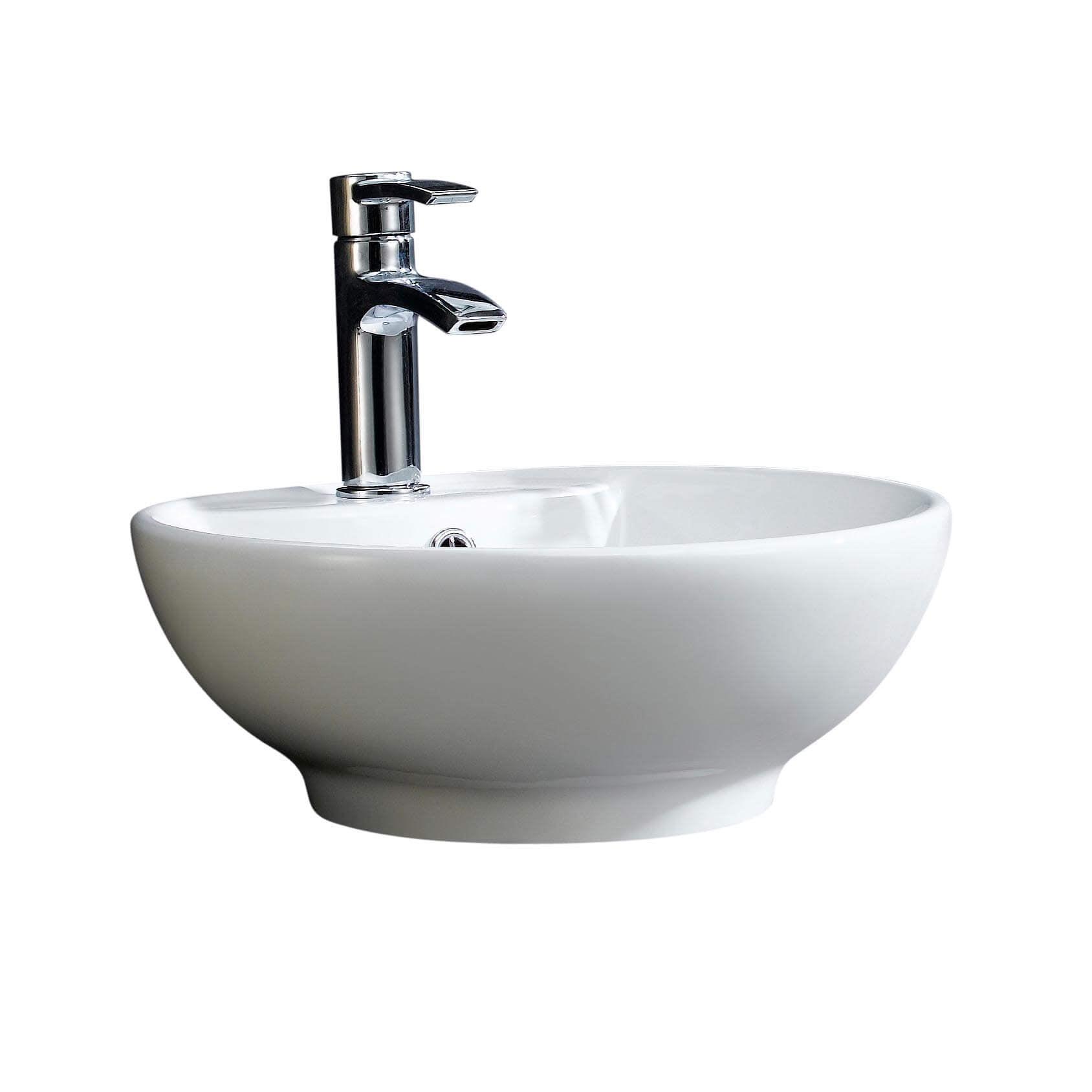 Glossy White Ceramic Circular Vessel Sink with Overflow