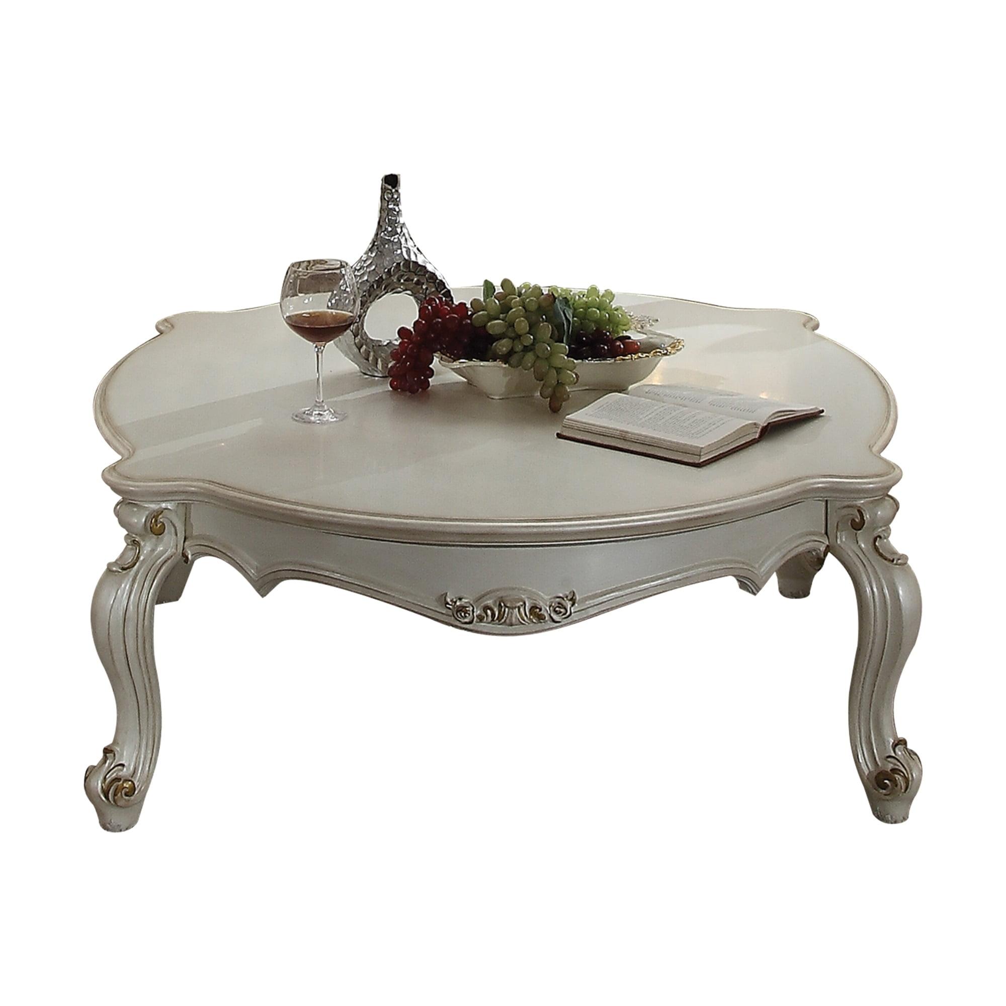 Elegant Pearl Round Wood Coffee Table with Queen Anne Legs