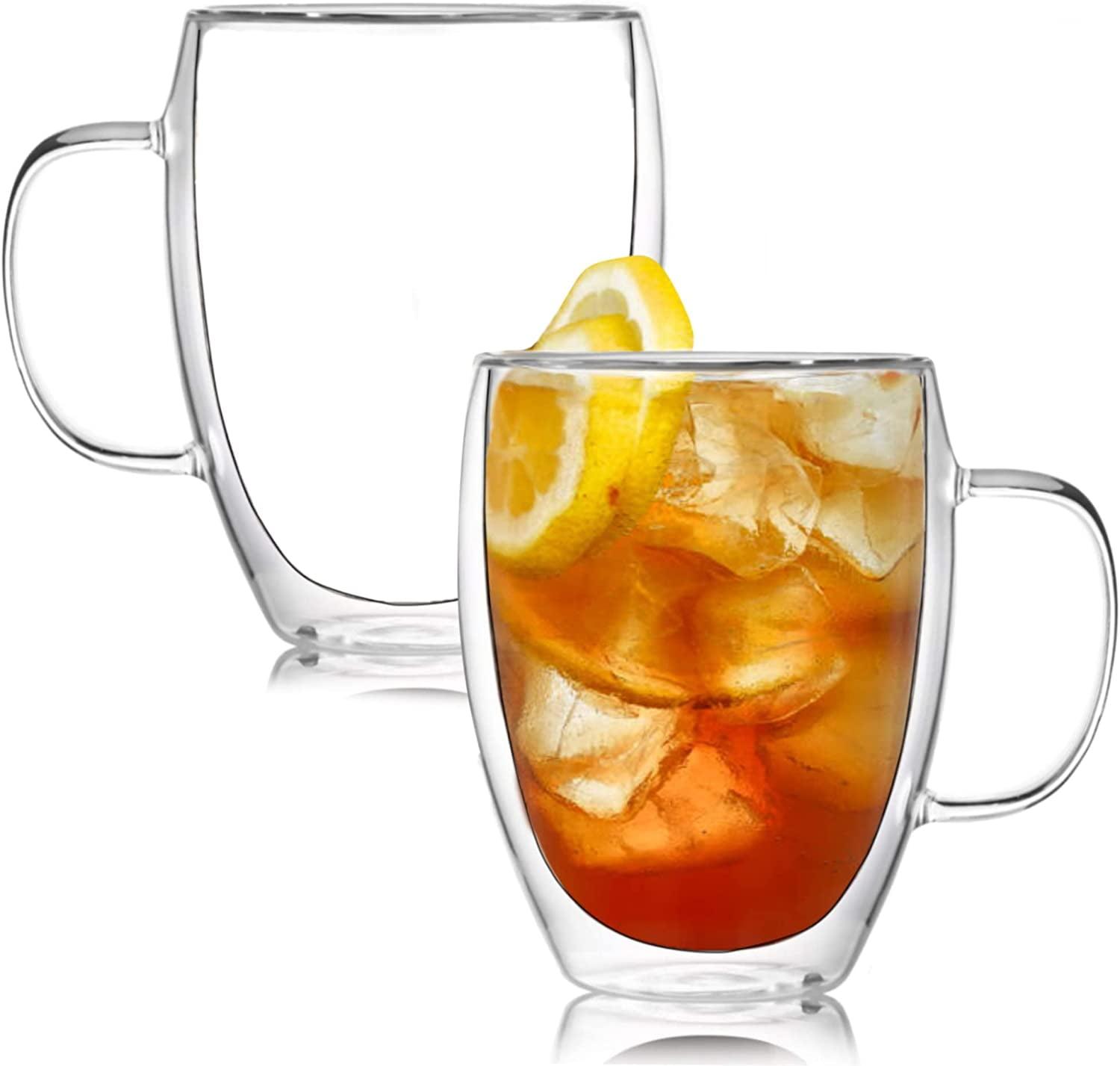 Clear Double-Walled Insulated Glass Coffee Mugs, 16oz, Set of 2