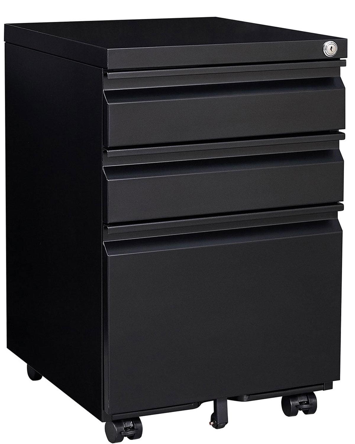 3 Drawer File Cabinet with Wheels, Metal Filing Cabinet with Lock, Office Rolling File Cabinets for A4/Legal/Letter Size, Assembly Required, Black