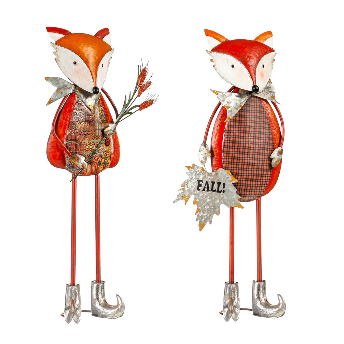 Whimsical Fall Fox Metal Garden Statuary Set