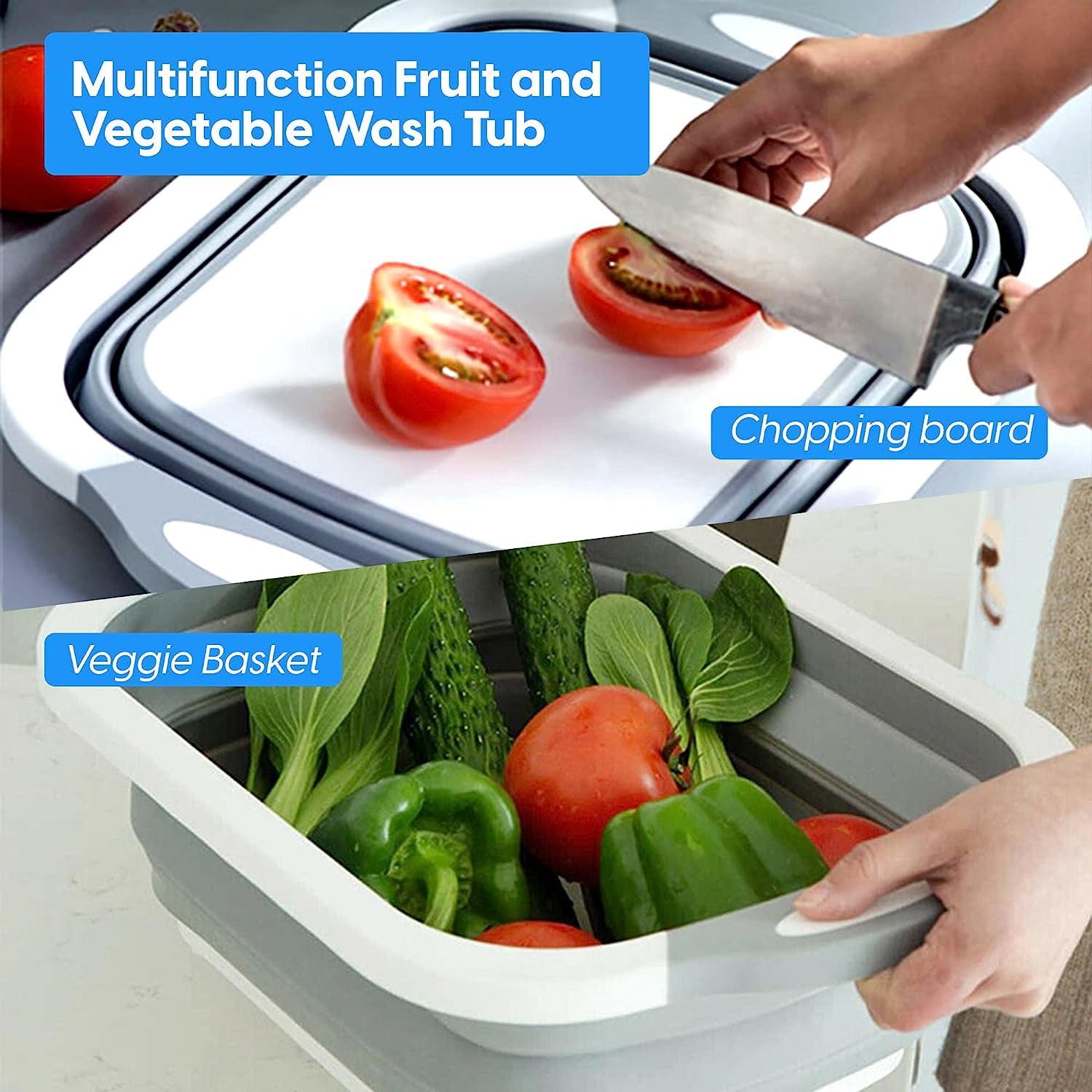 Aquapure – Fruit And Vegetable Washing Basket, Foldable Chopping Board With Draining Plug, Collapsible Cutting Board, Kitchen Essentials, Washing Silicon Tub For Camping Accessories Travel Bbq Prep