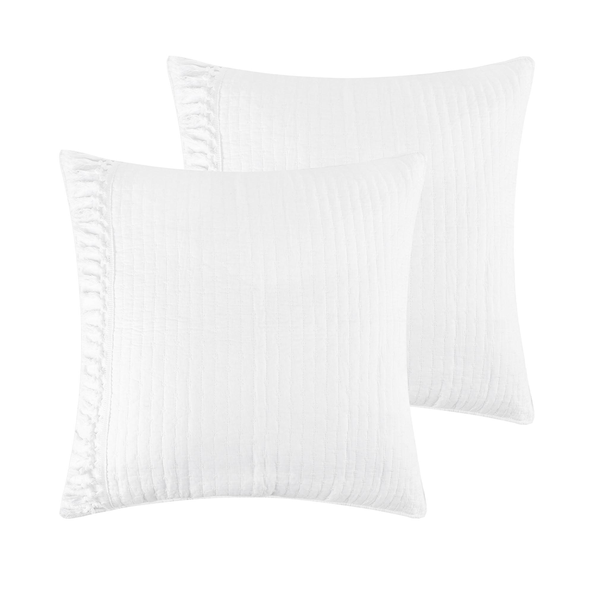 Casita White Cotton Euro Shams with Fringe, Set of 2