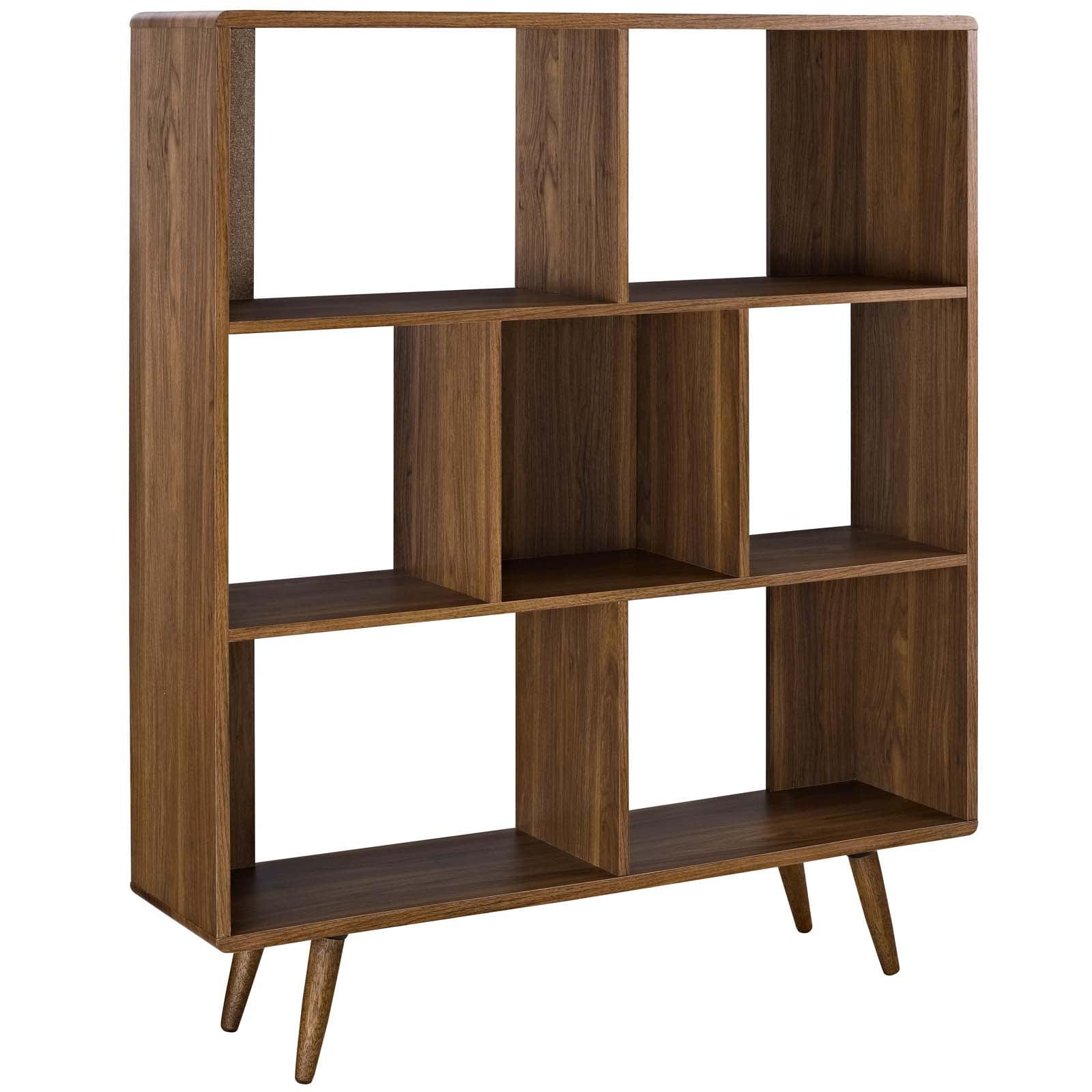 Walnut Grain Corner Bookshelf with Offset Cubes - 45"x52.5"