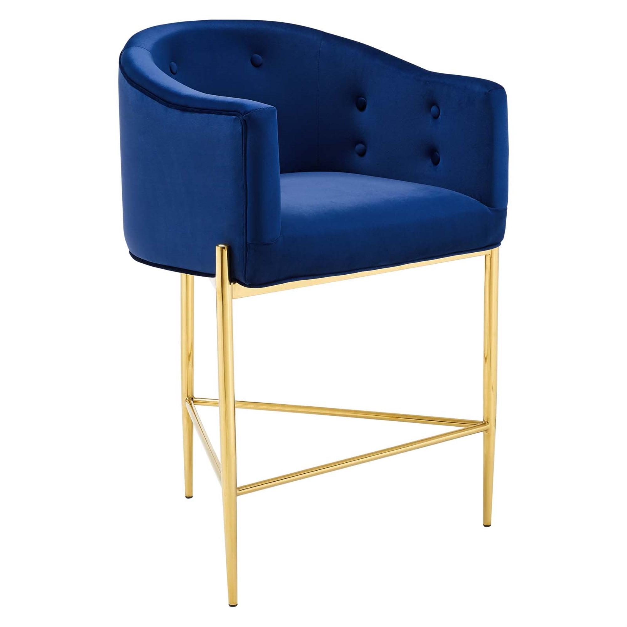 Navy Velvet and Gold Metal 23.5'' Tufted Counter Stool