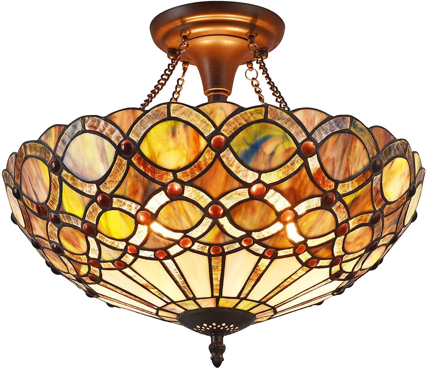 Prisma Tiffany-Inspired 17" Bronze Glass Semi-Flush Ceiling Light