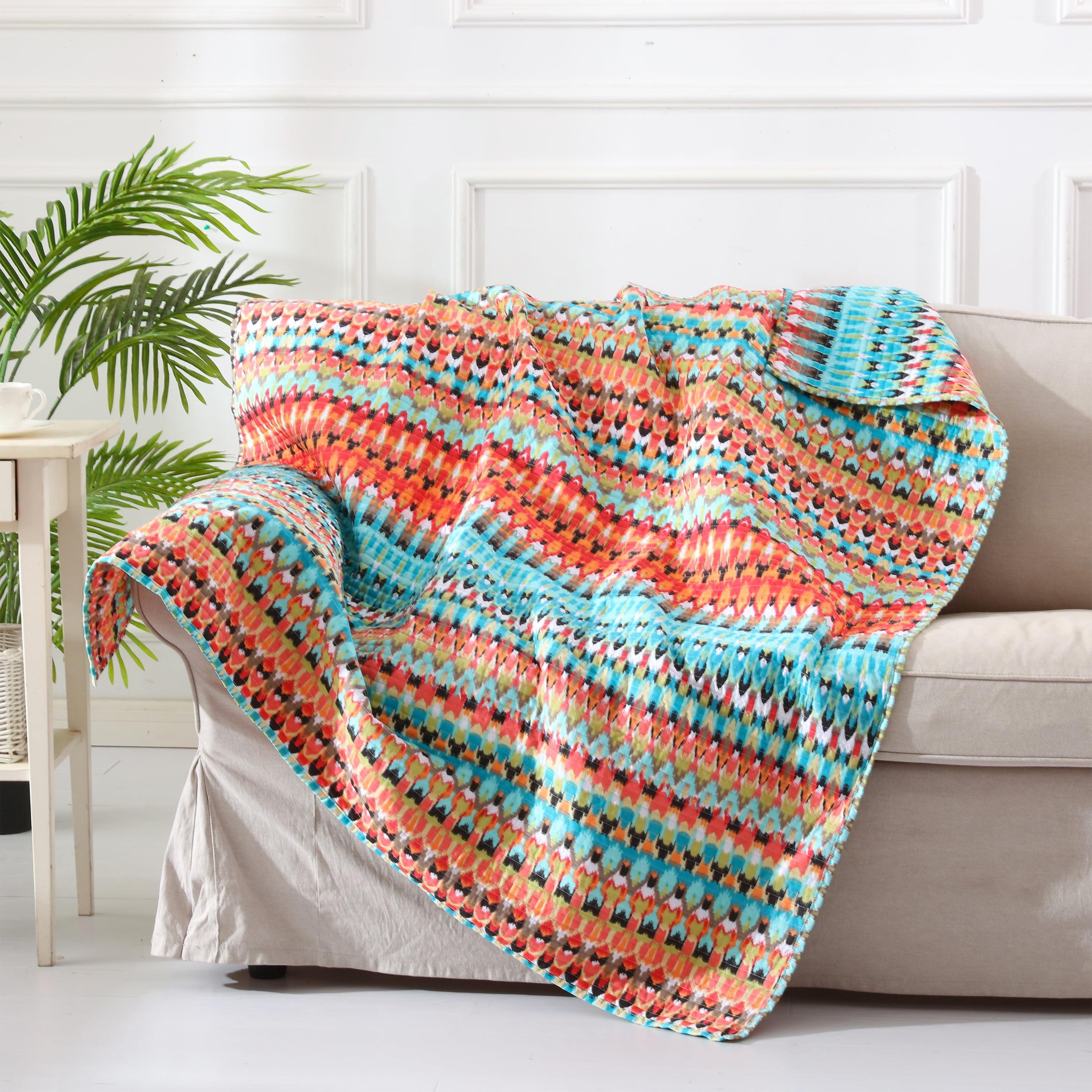 Corona Bohemian Cotton Quilted Throw - Teal, Orange, and Black