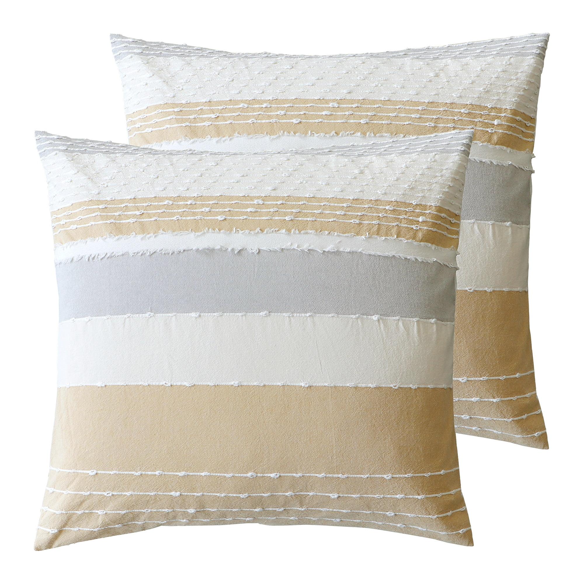 Santander Beige and Gray Cotton Euro Sham Set with Frayed Detailing