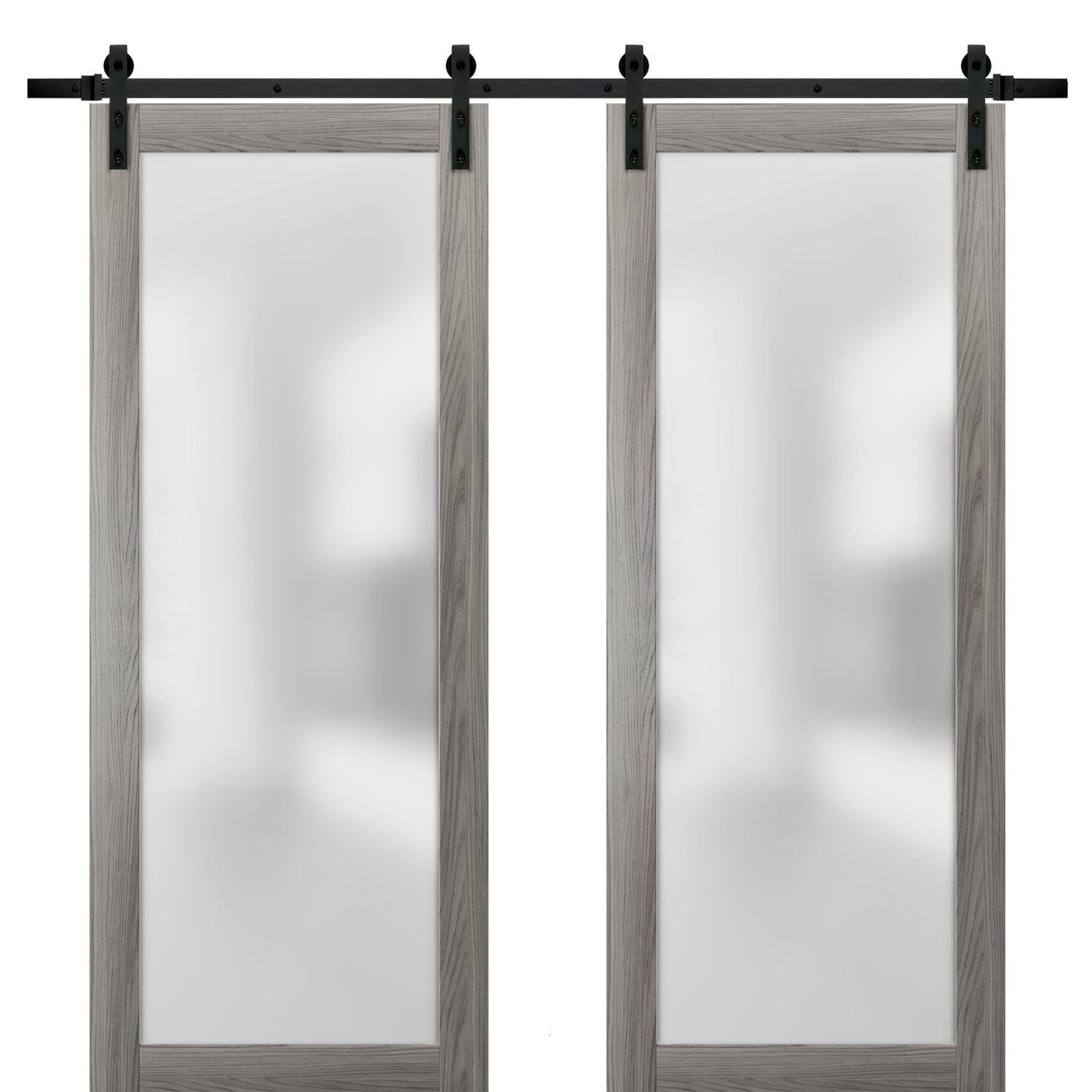 Modern Frosted Glass Barn Door Kit with Black Hardware 72" x 80"