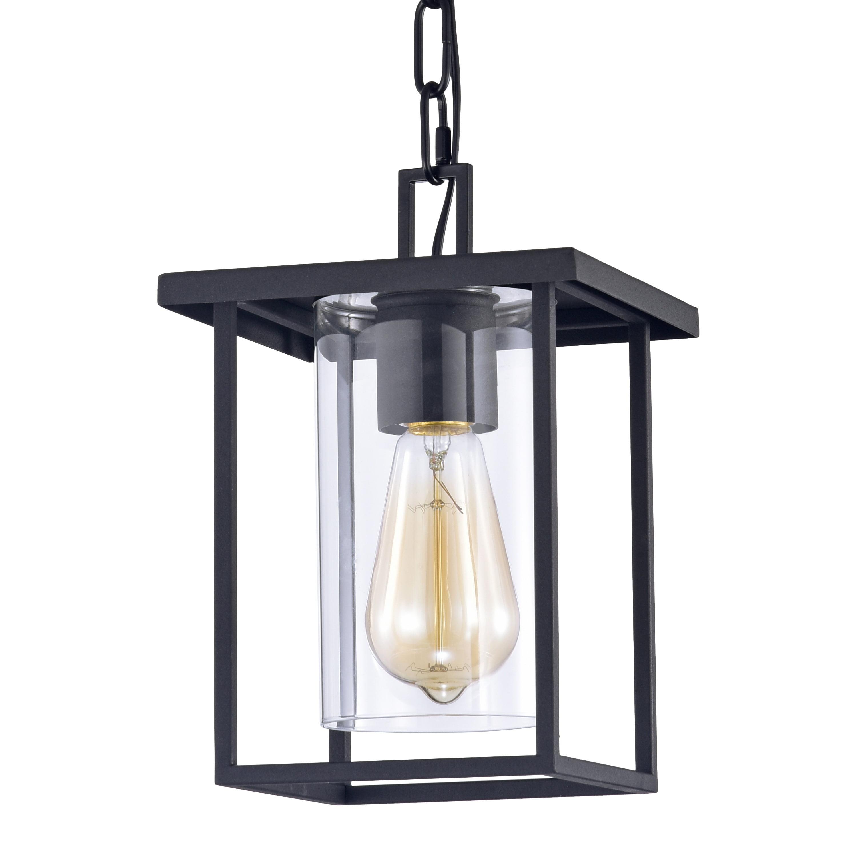 Matte Black Indoor Outdoor Pendant Light with Clear Glass Shade