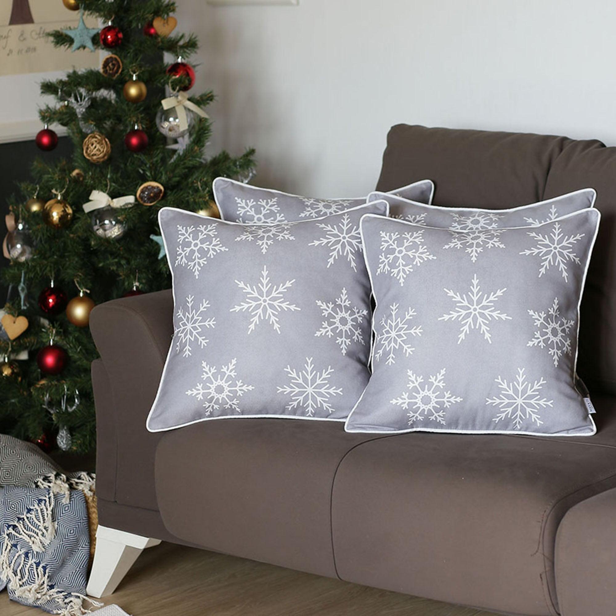 Gray and White Christmas Snowflake Polyester Pillow Covers Set of 4