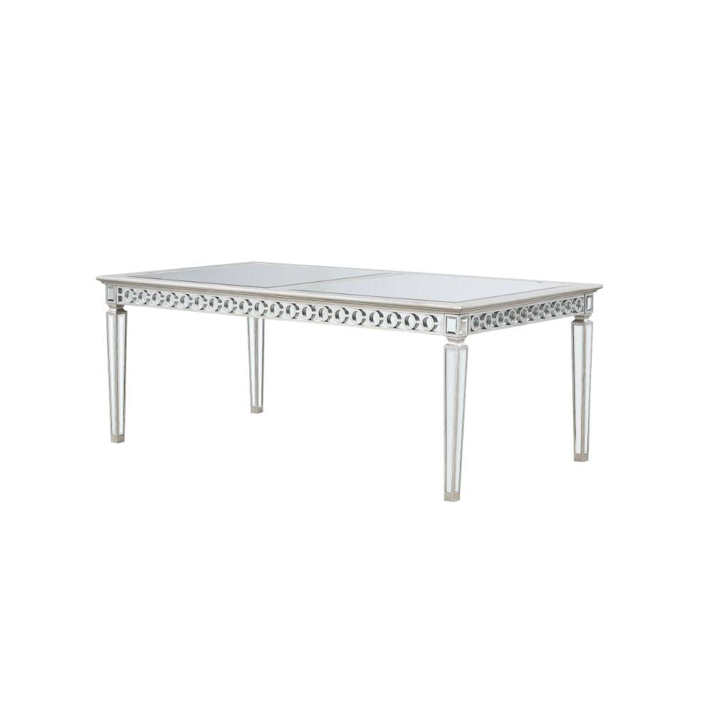Varian Mirrored & Antique Platinum Rectangular Extendable Dining Table