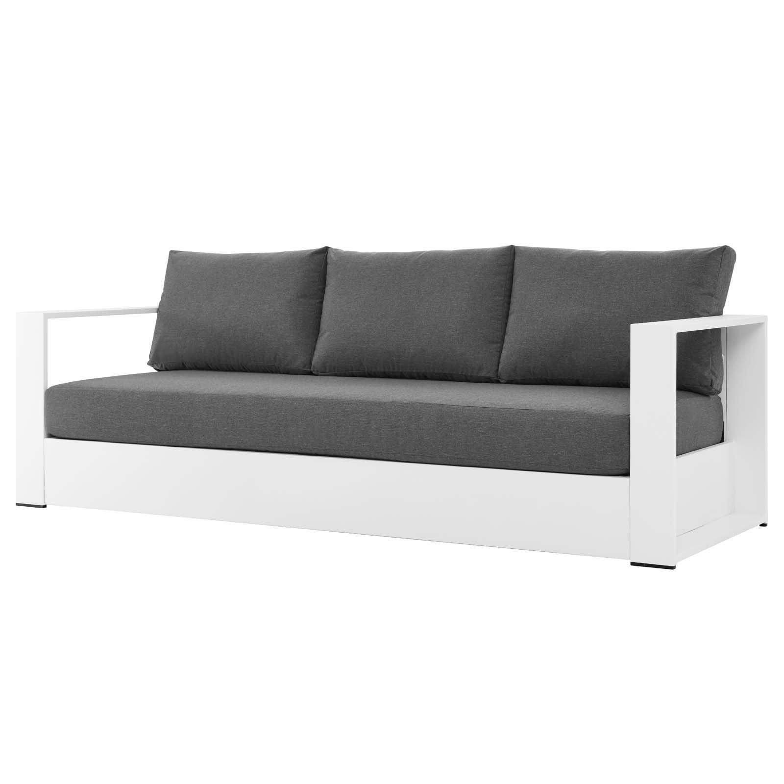 Lounge Sofa, White Gray Grey, Aluminum, Metal, Fabric, Modern Contemporary, Outdoor Patio Balcony Cafe Bistro Garden Furniture Hotel Hospitality