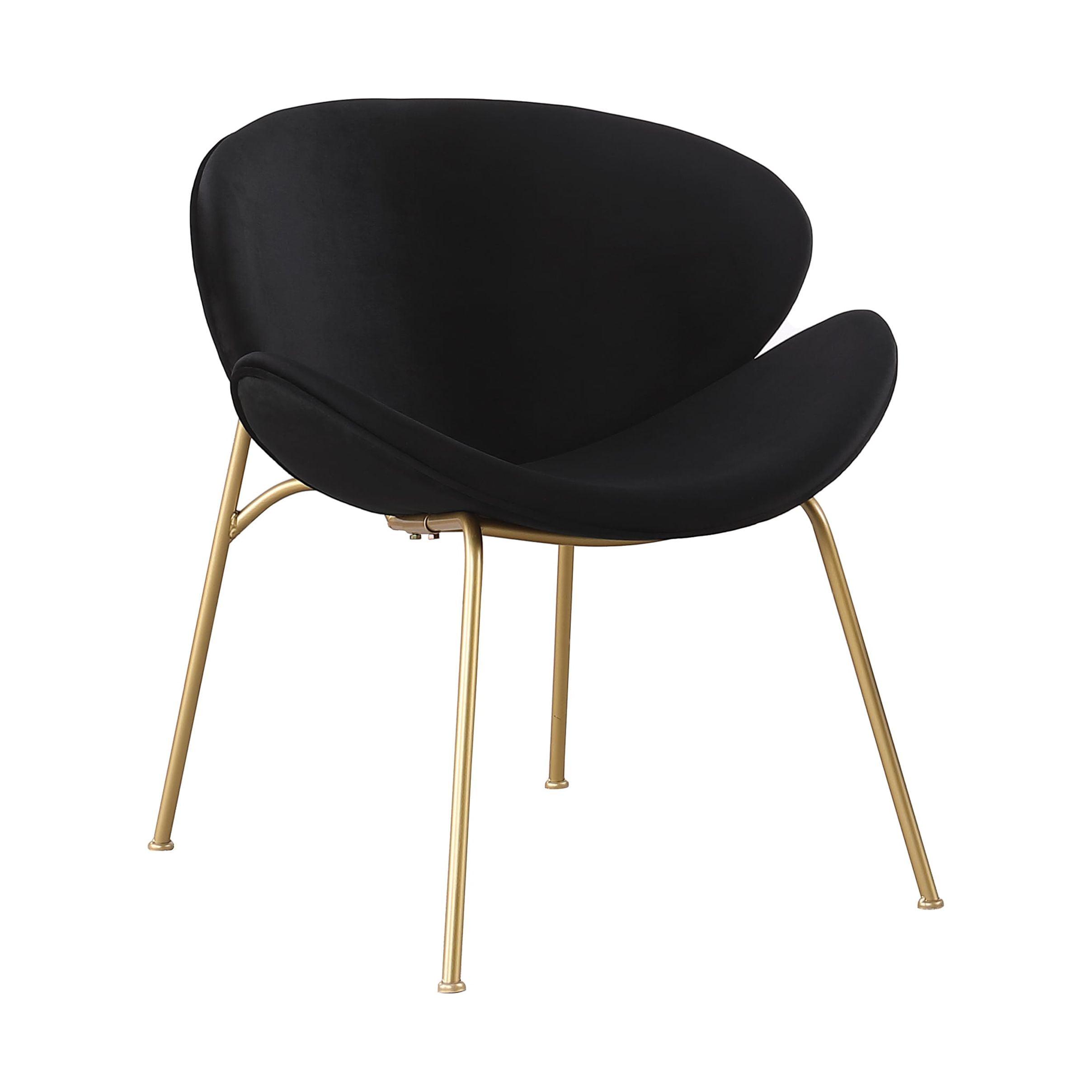 Black Velvet Low Back Side Chair with Gold Metal Legs