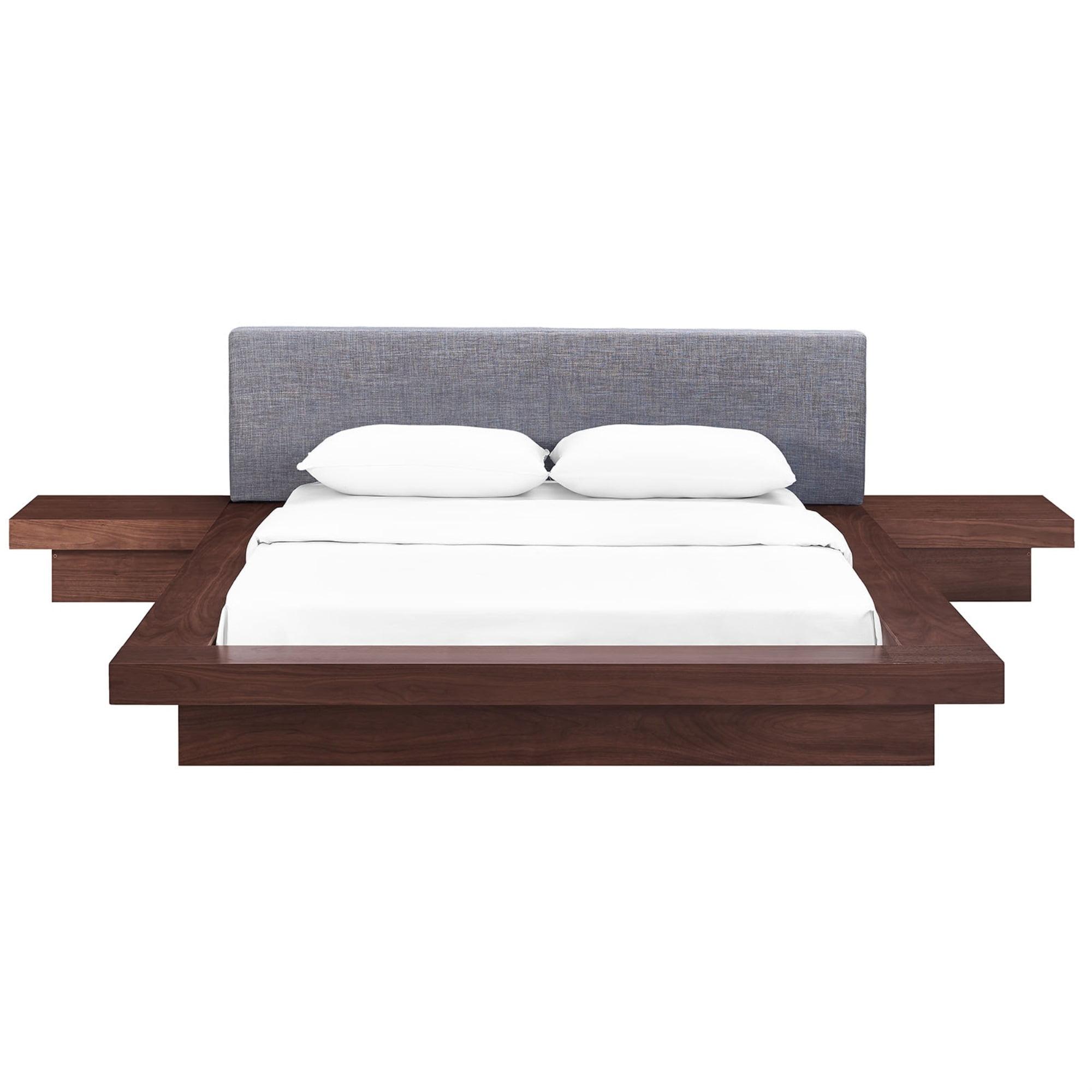 Freja Walnut and Gray Queen Platform Bed with Panel Headboard