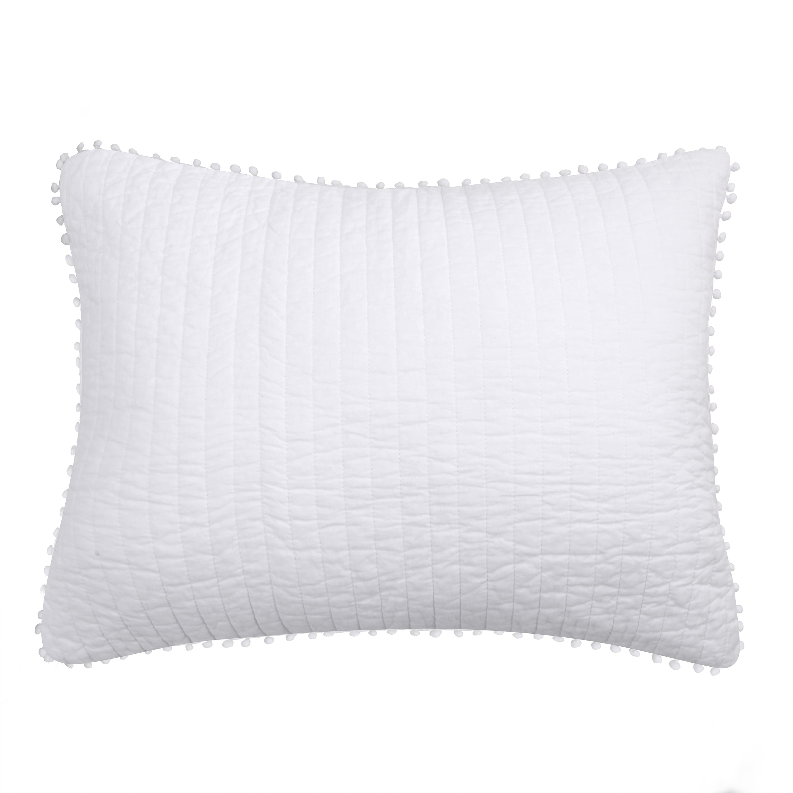 Classic White Cotton Standard Sham with Pom Pom Edges