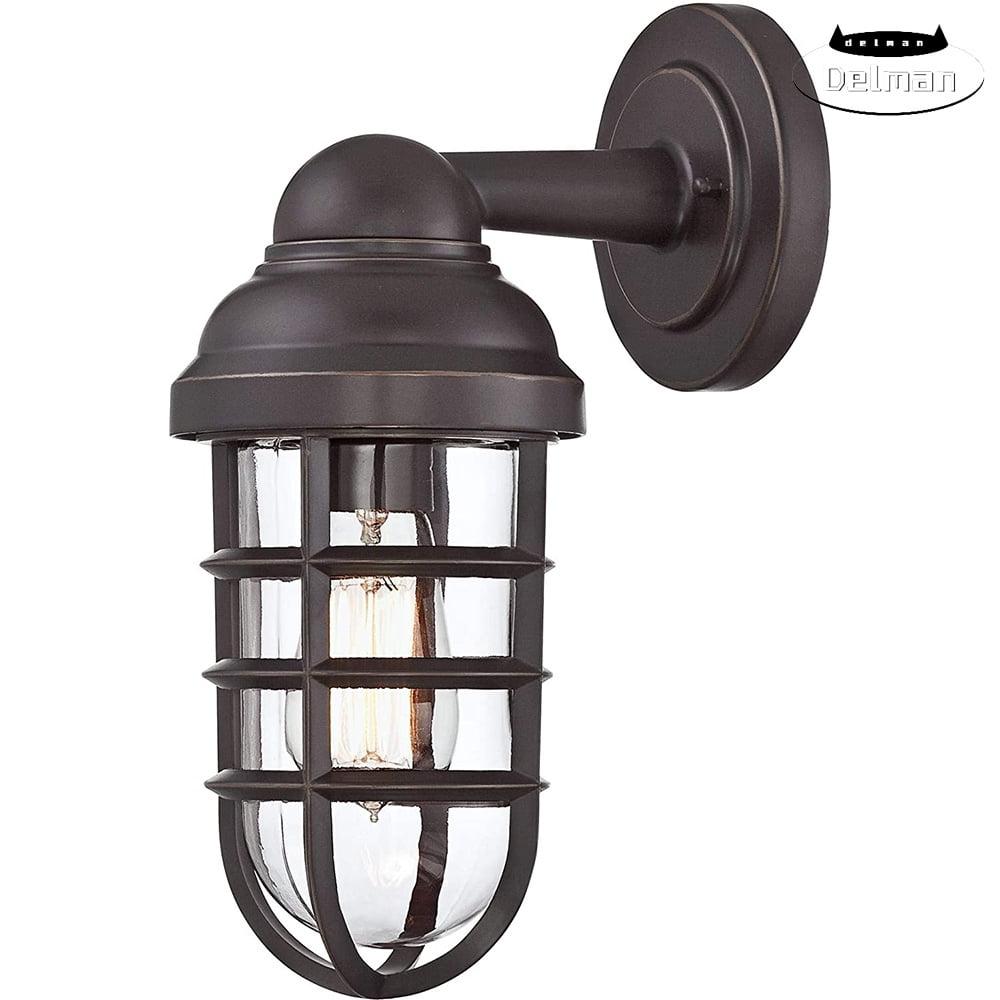 John Timberland Marlowe Industrial Outdoor Wall Light Fixture Galvanized Metal Cage 13 1/4" Clear Glass for Post Exterior Barn Deck House Porch Yard