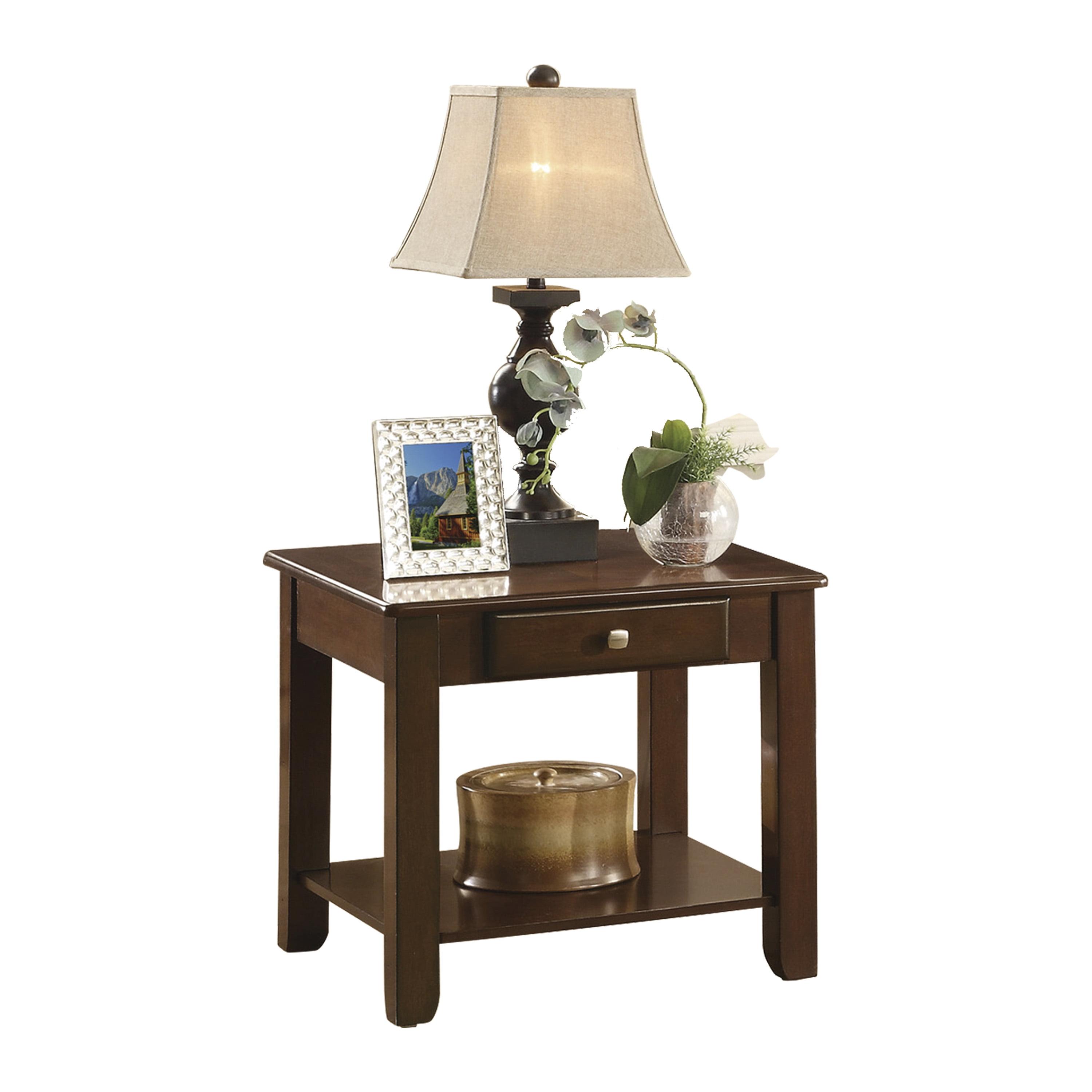 Transitional Cherry Brown Wood End Table with Storage Drawer