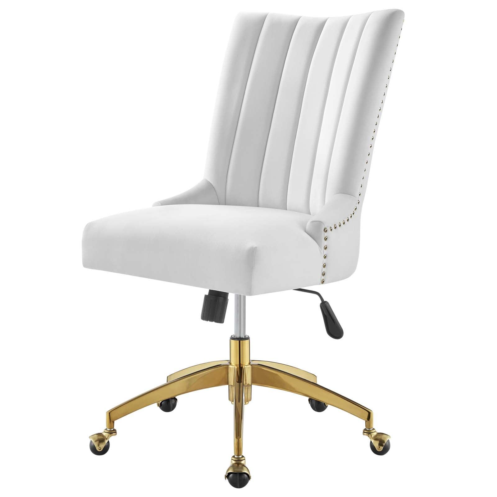 Computer Work Desk Tufted Chair, Velvet, Gold White, Modern Contemporary Urban Design, Home Business Office Furniture