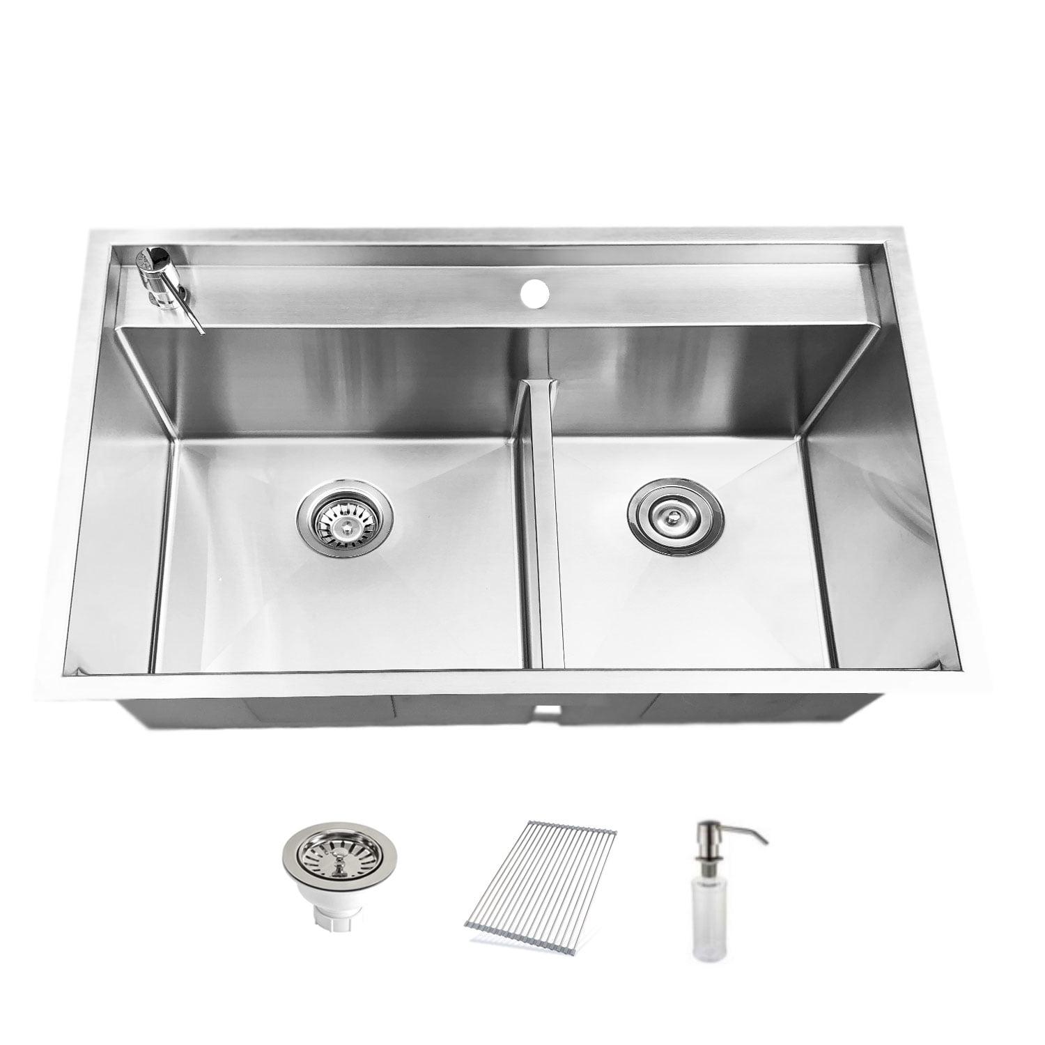 33'' Satin Stainless Steel Double Bowl Drop-in Kitchen Sink