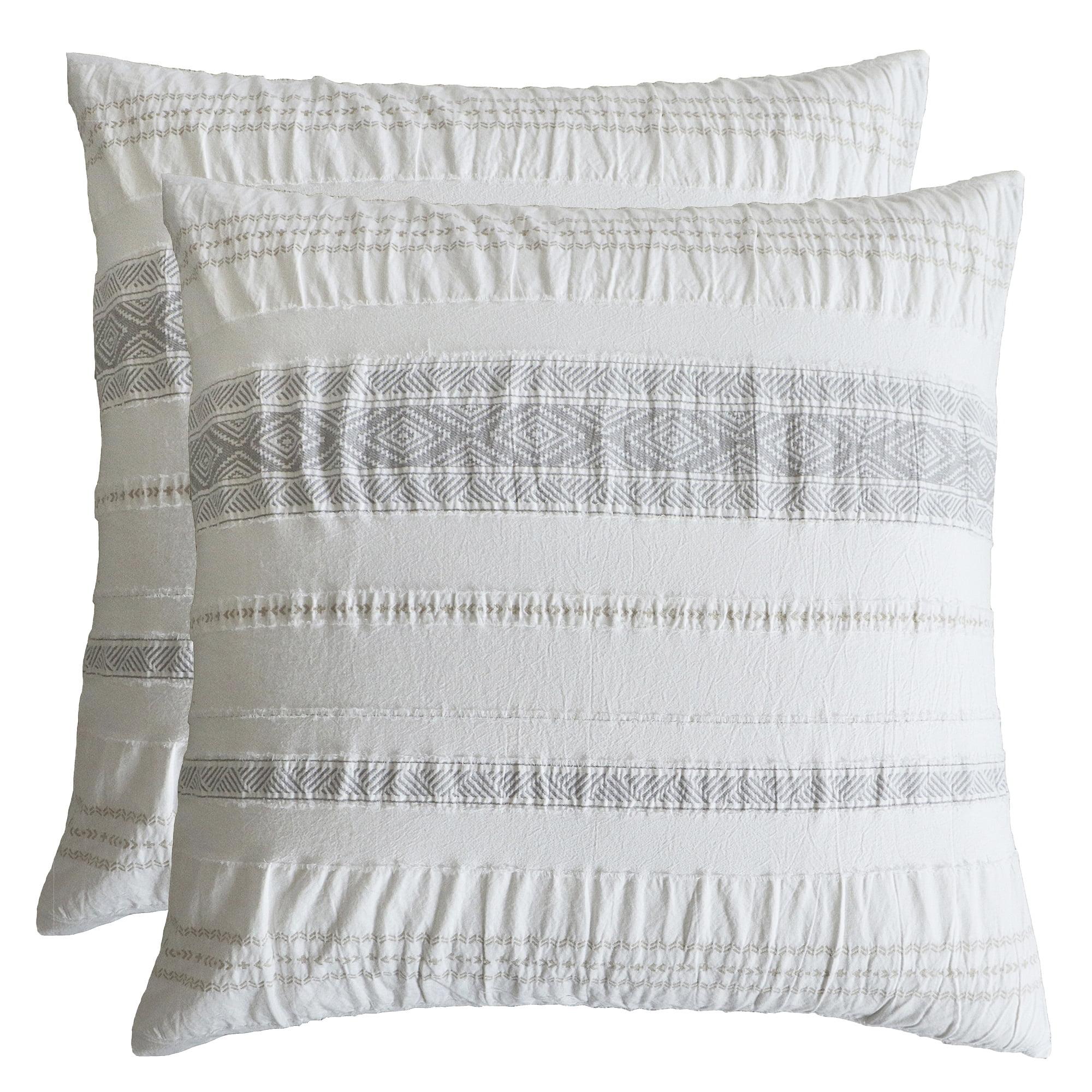Bohemian Jacquard Euro Sham Set in Gray, Taupe, and Off-White - 26x26