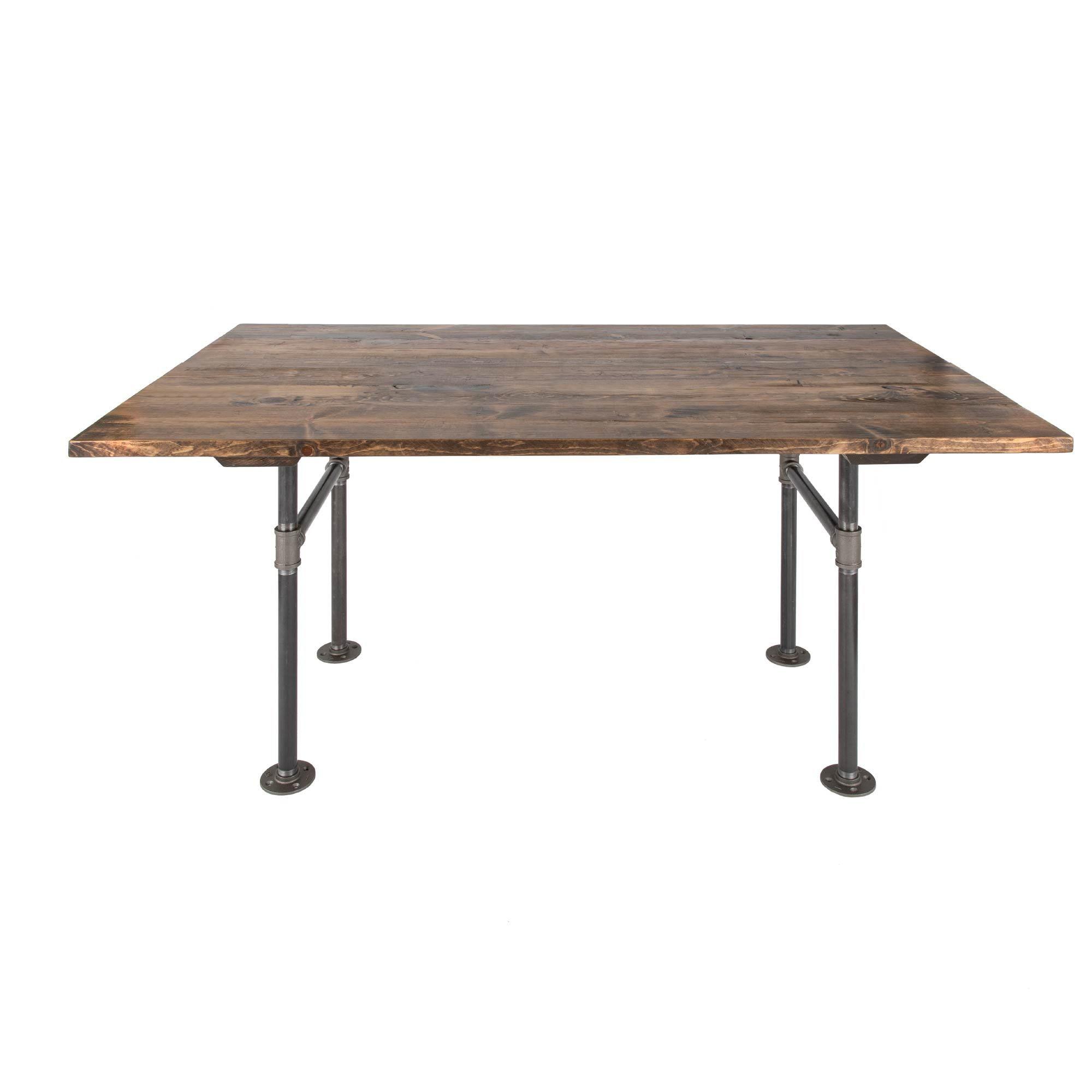 Trail Brown Solid Wood Dining Table with Industrial Steel Pipe Legs