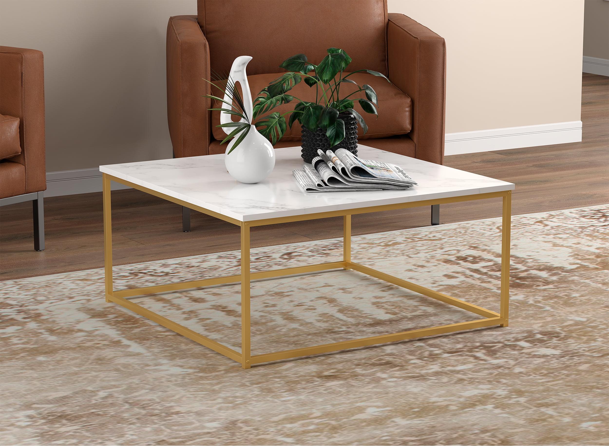 Elegant Square Marble Top Coffee Table with Gold Metal Frame