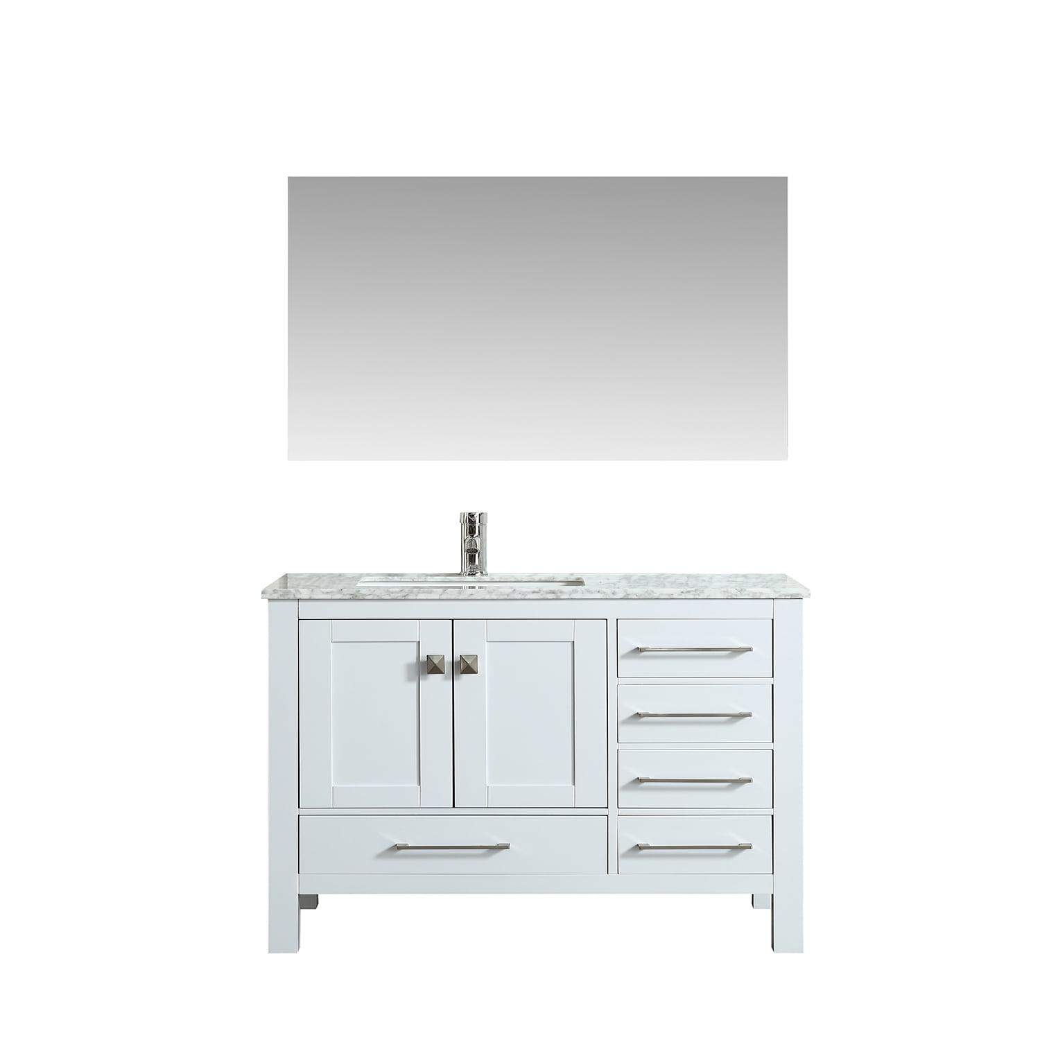 Eviva London 42 in. Transitional White Bathroom Vanity with White Carrara Marble Countertop