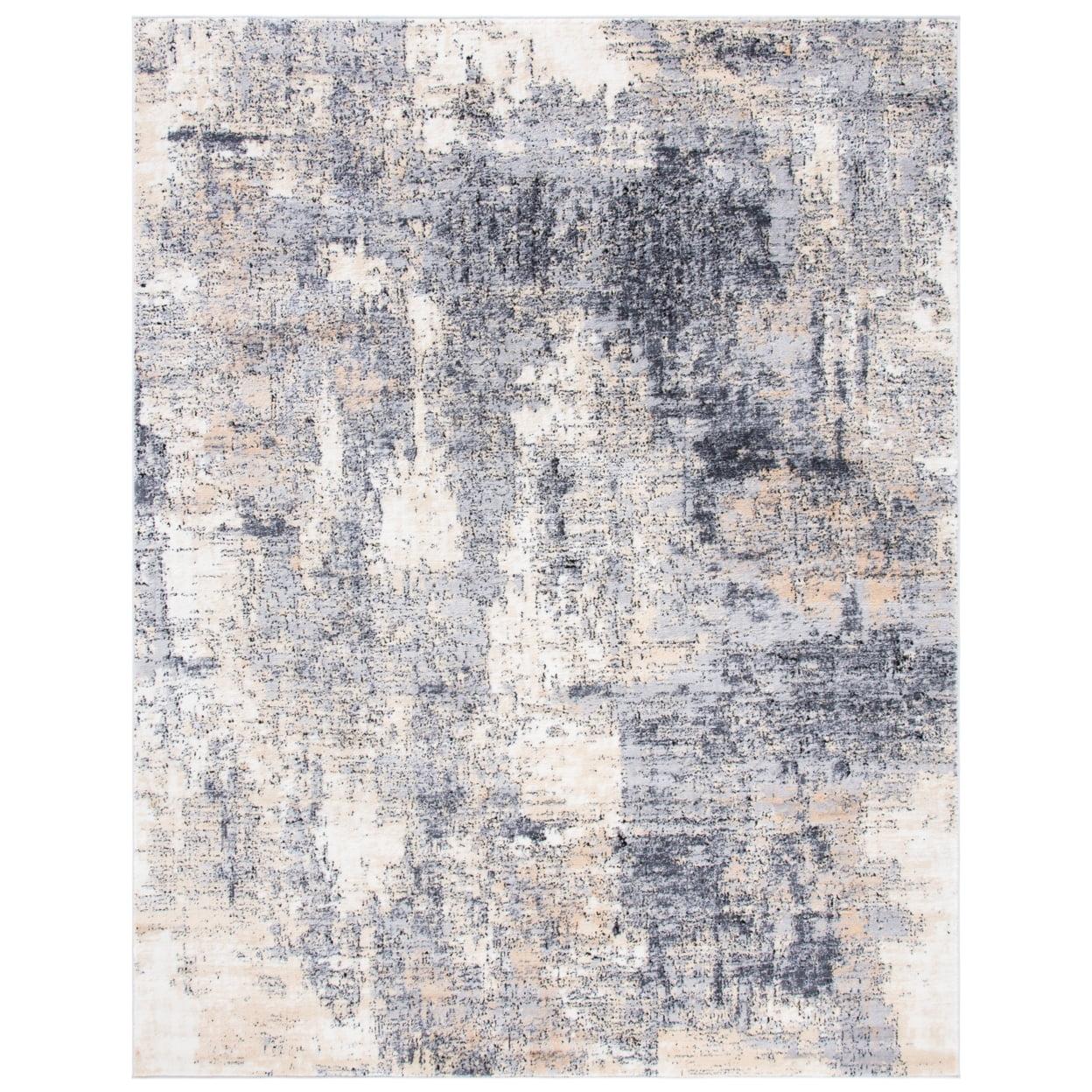 Abstract Elegance Grey & Gold Synthetic Runner Rug - 2'2" x 10'