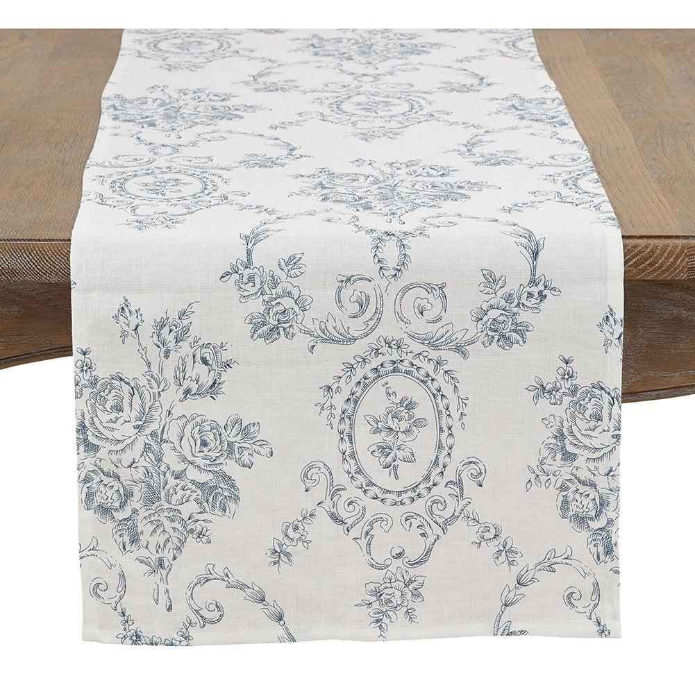 Saro Lifestyle Toile Table Runner With Floral Design