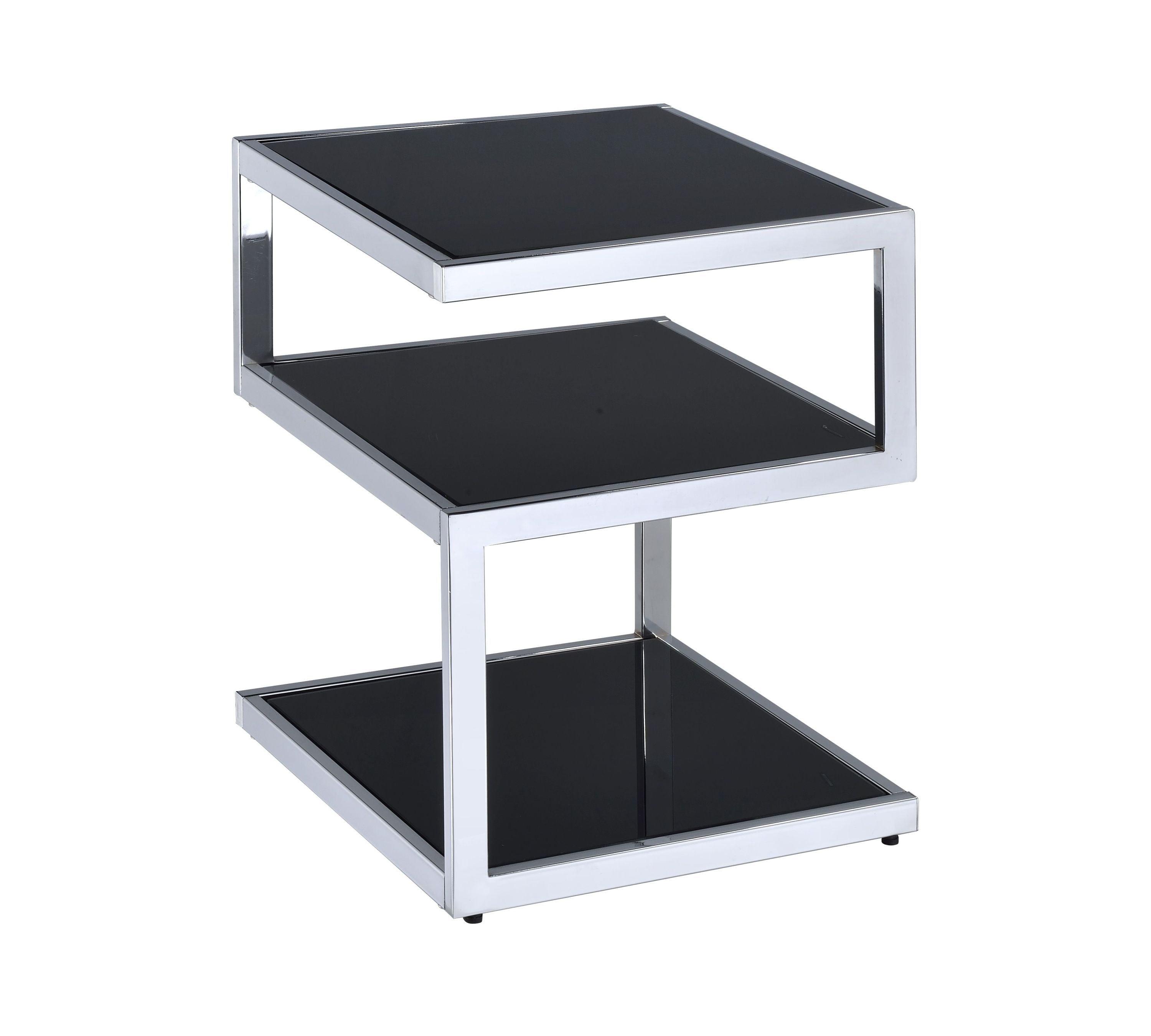 Chic Black Glass & Chrome Metal 3-Tier Side Table