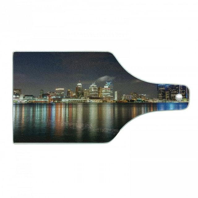 Ambesonne Ambesonne Detroit Tempered Glass Cutting Board Night Time Cityscape Multicolor