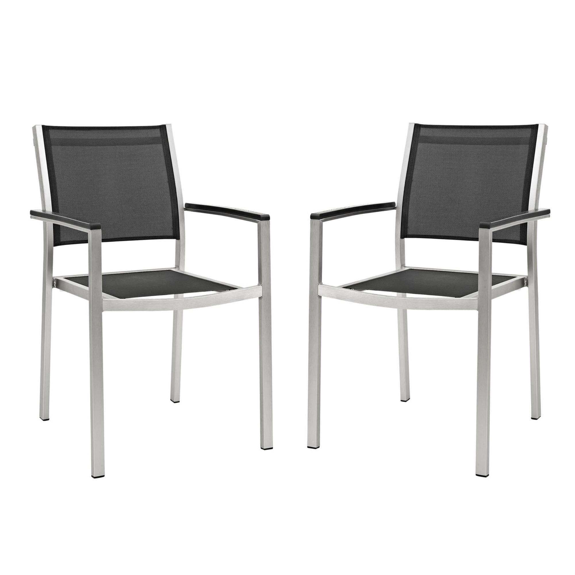 Shore 35'' Silver Black Aluminum Outdoor Dining Chair Set