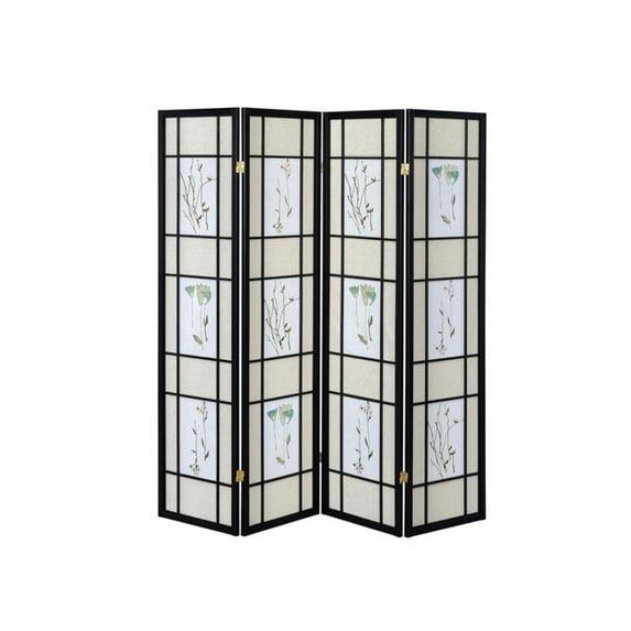 4-Panel Folding Screen with Floral Motif, Multicolor