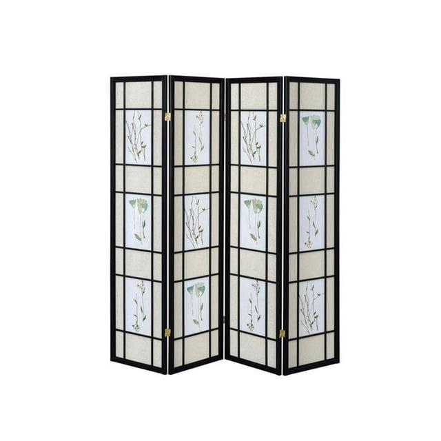 4-Panel Folding Screen with Floral Motif, Multicolor