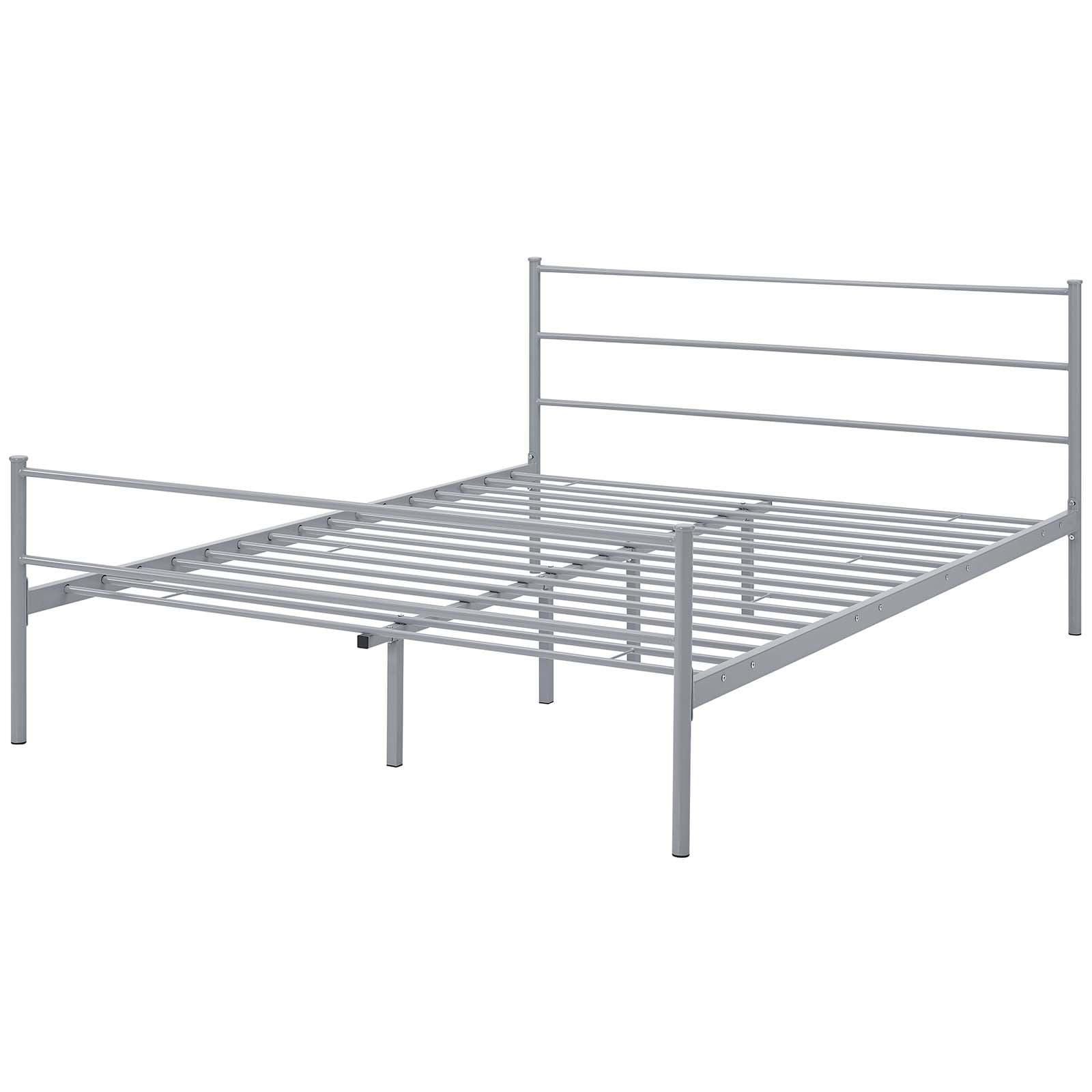 Cottage Charm Gray Metal Queen Platform Bed with Vintage Headboard