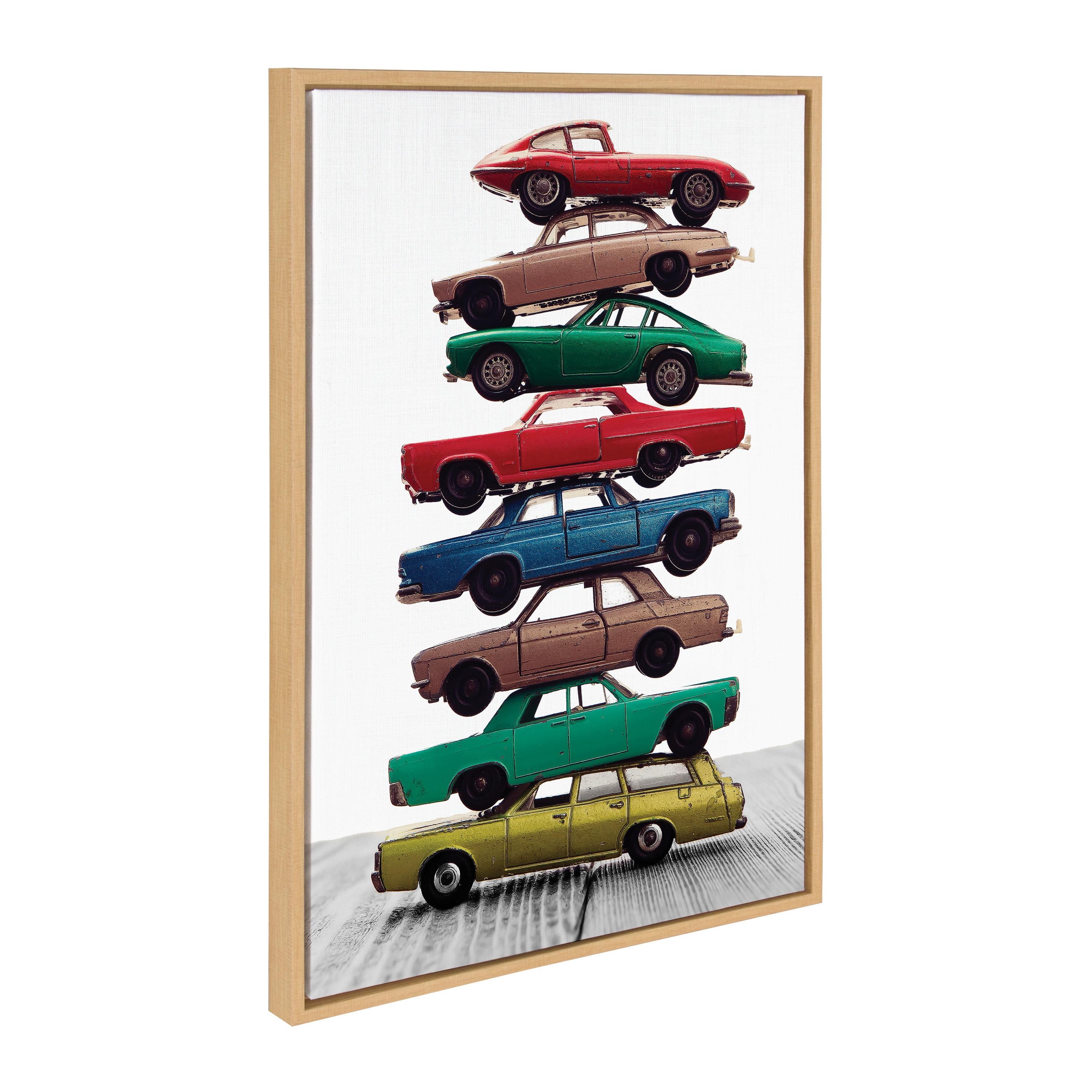 Colorful Stacked Cars Canvas Art for Kids' Nursery