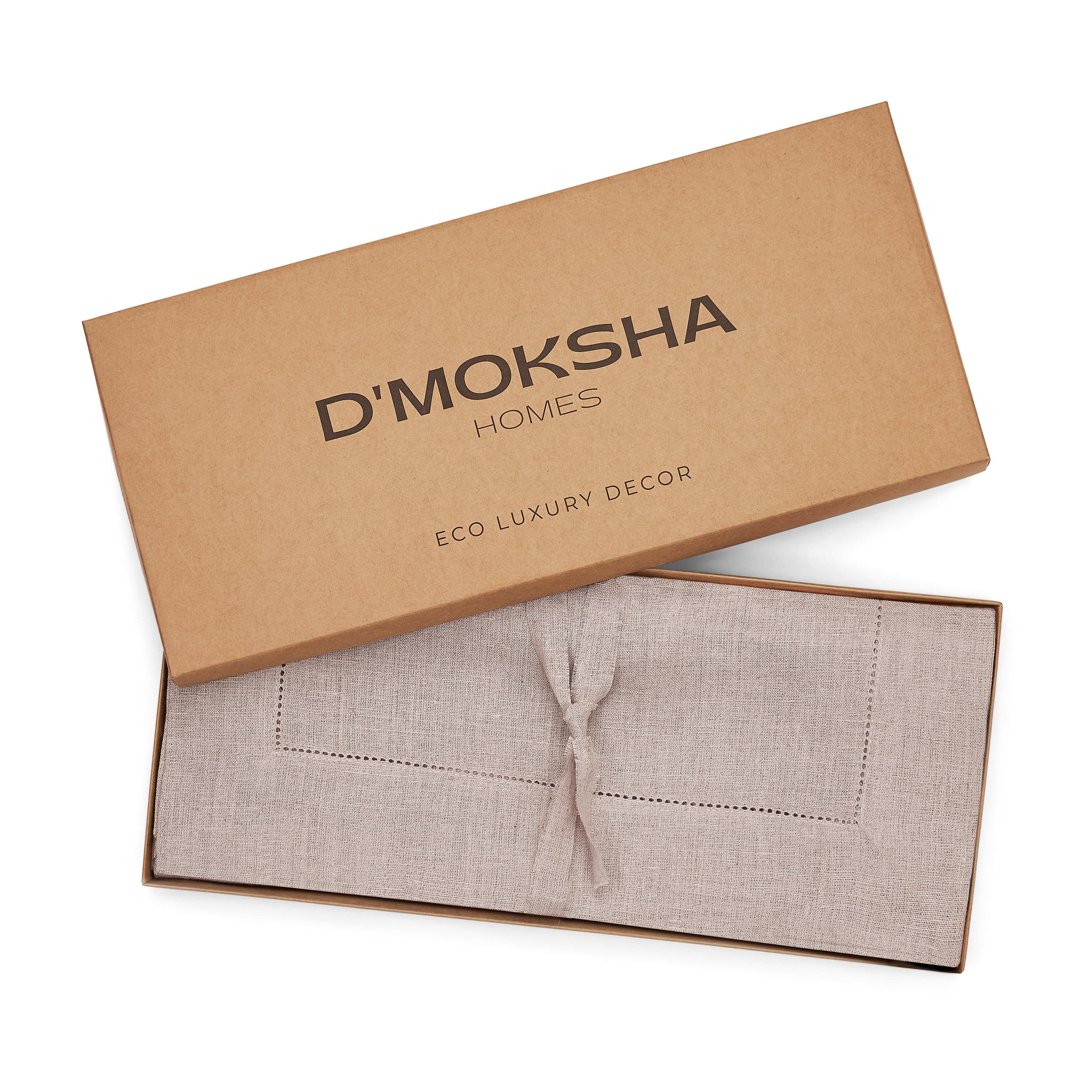 D’Moksha Homes 100% Pure Linen Hemstitch 14 x 19 Inch, Set of 4, Placemats - Vintage Natural Placemats, European Flax Natural Fabric Machine Washable, Handmade with Mitered Corners, Great Gift Choice