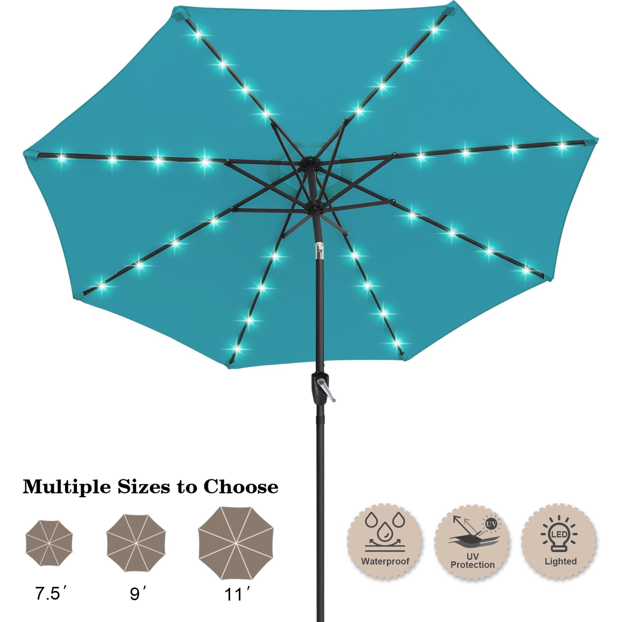 9FT Turquoise Solar LED Patio Umbrella with Tilt and Crank