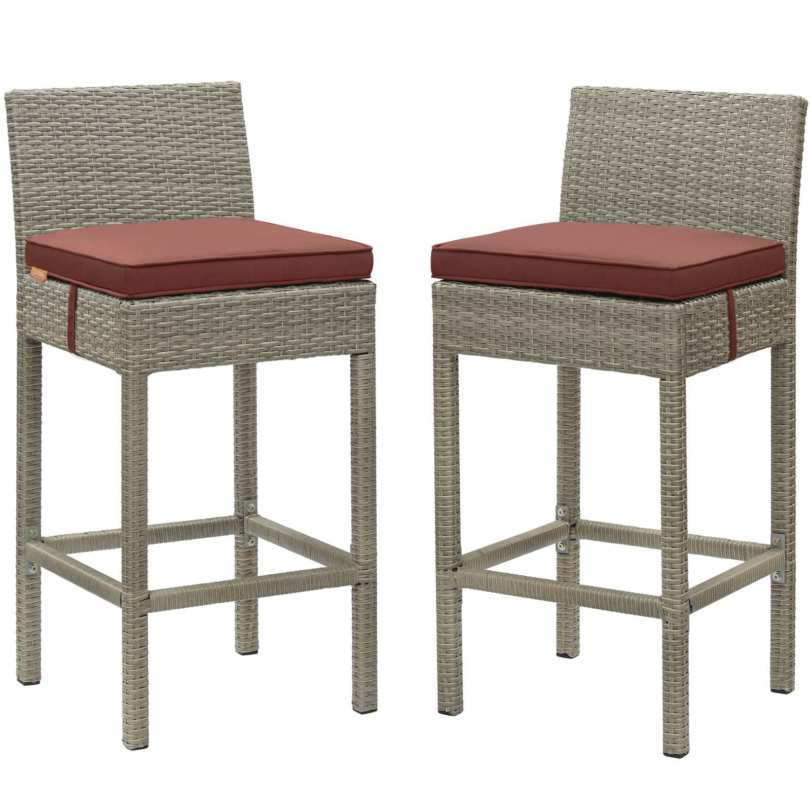 Modway Conduit Bar Stool Outdoor Patio Wicker Rattan Set of 2 - Brown Red